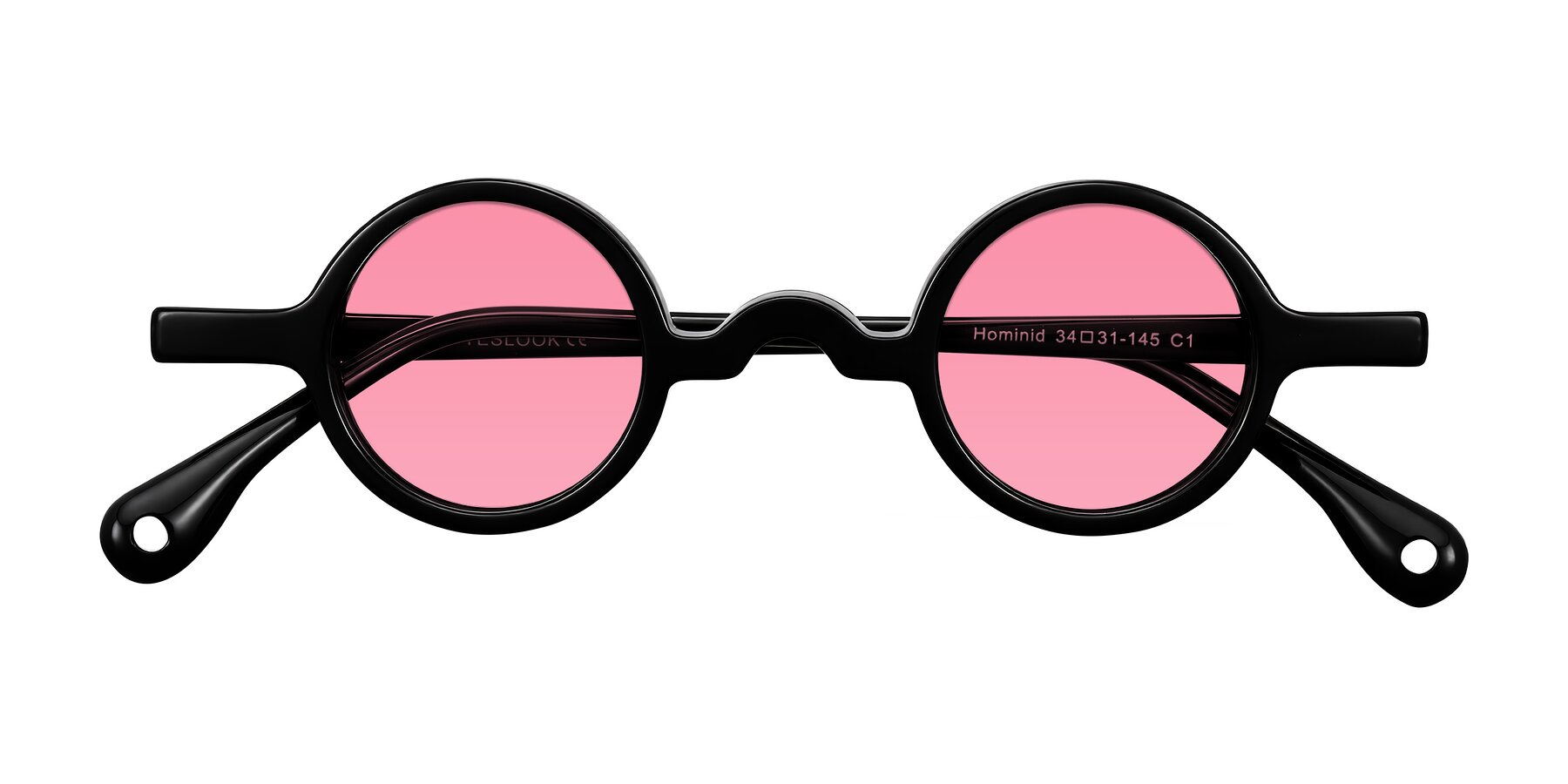 Folded Front of Hominid in Black with Pink Tinted Lenses