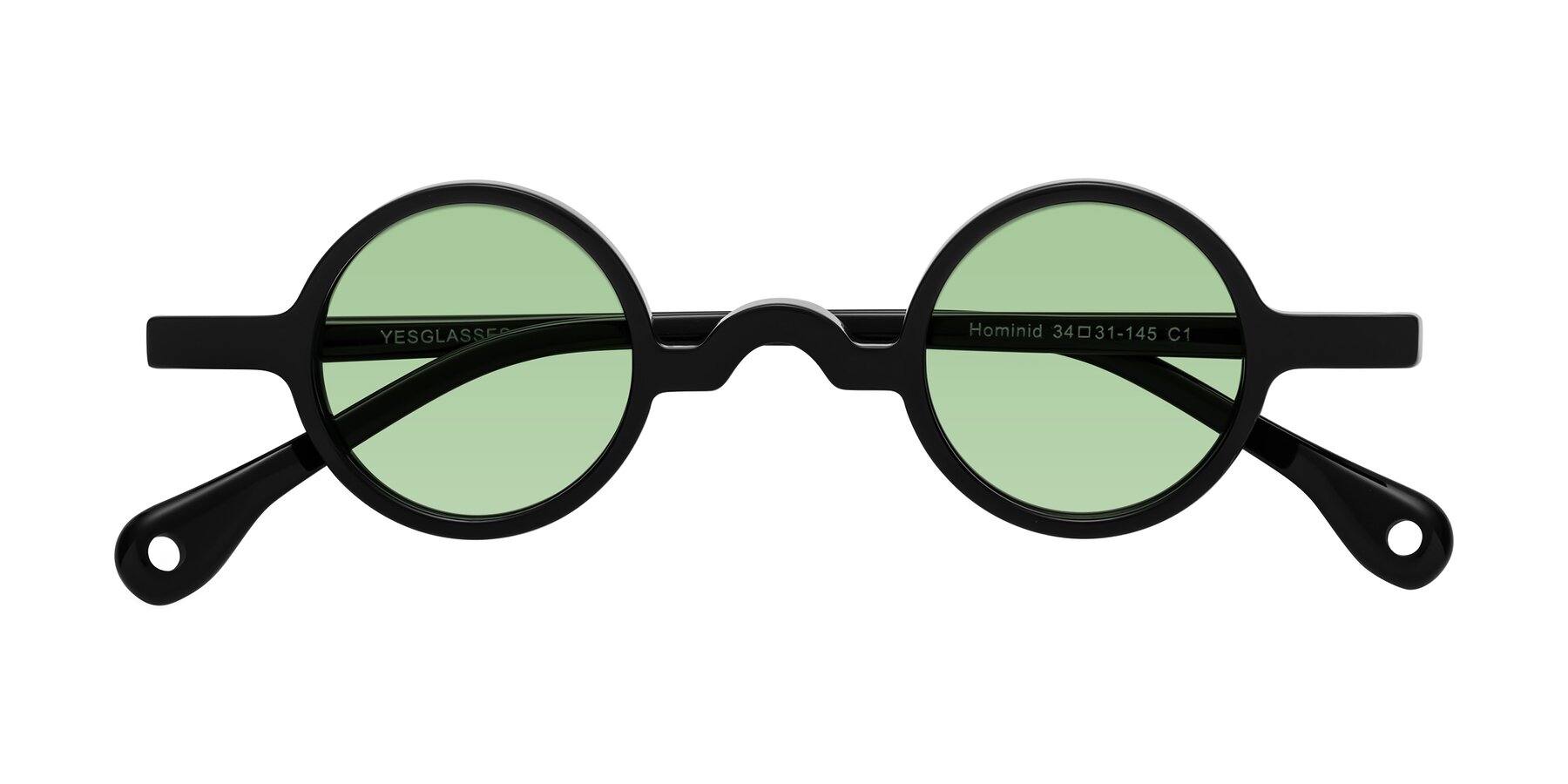 Folded Front of Hominid in Black with Medium Green Tinted Lenses