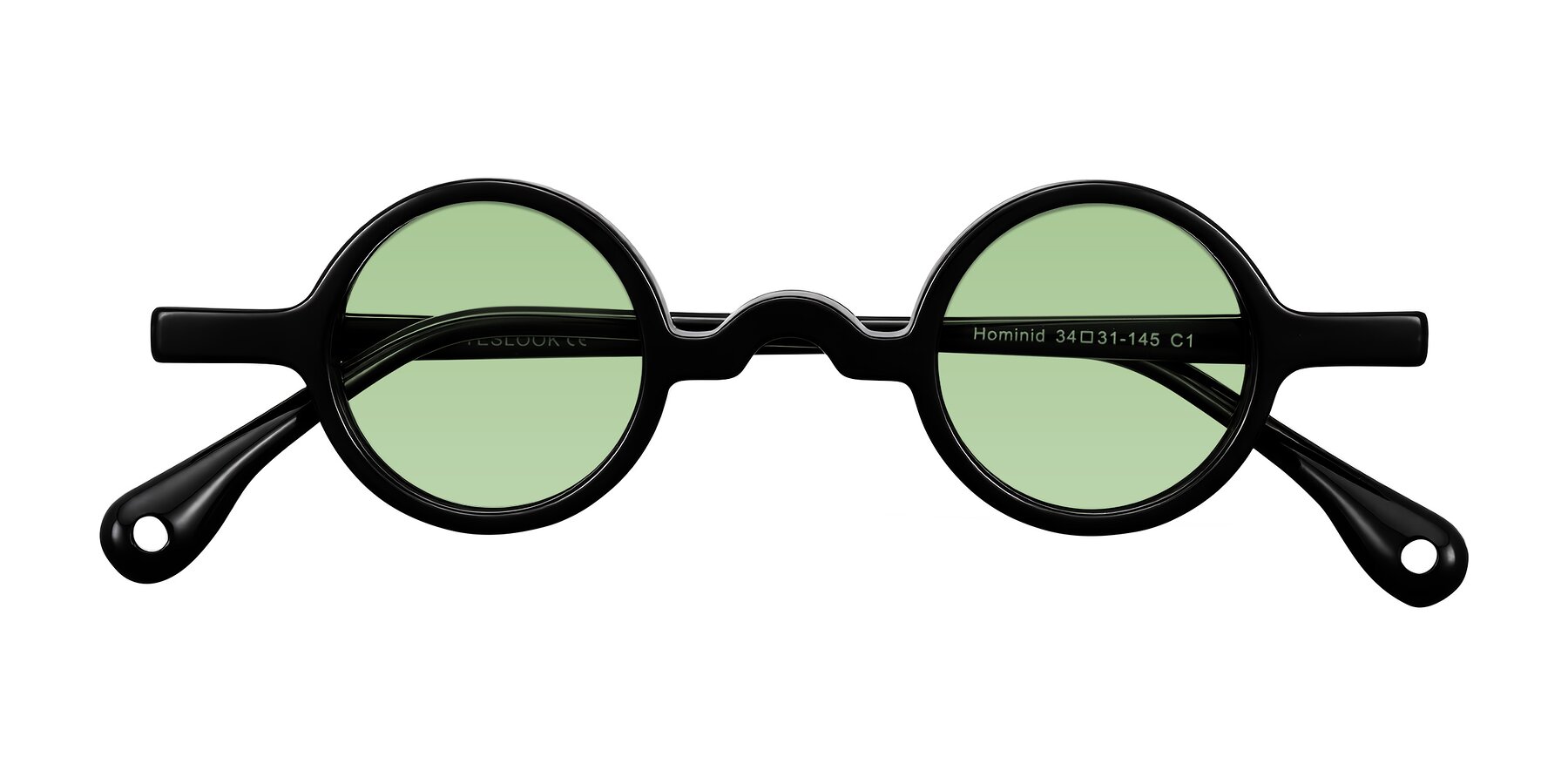 Folded Front of Hominid in Black with Medium Green Tinted Lenses