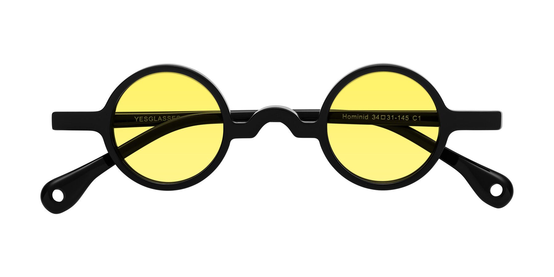 Folded Front of Hominid in Black with Medium Yellow Tinted Lenses