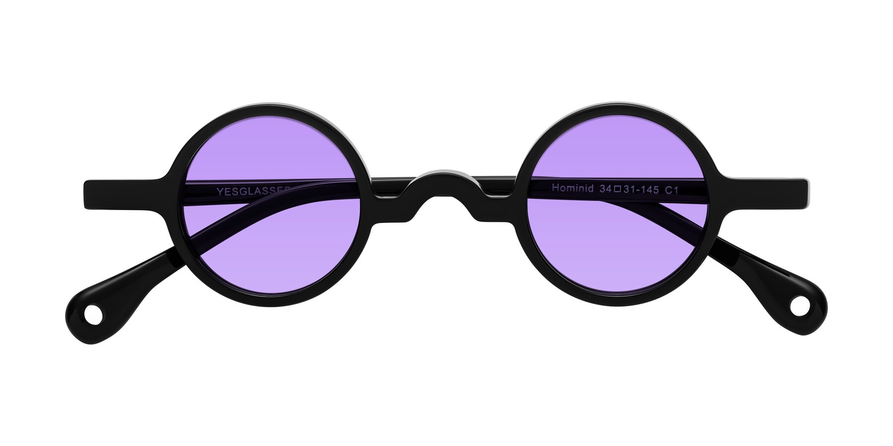 Folded Front of Hominid in Black with Medium Purple Tinted Lenses