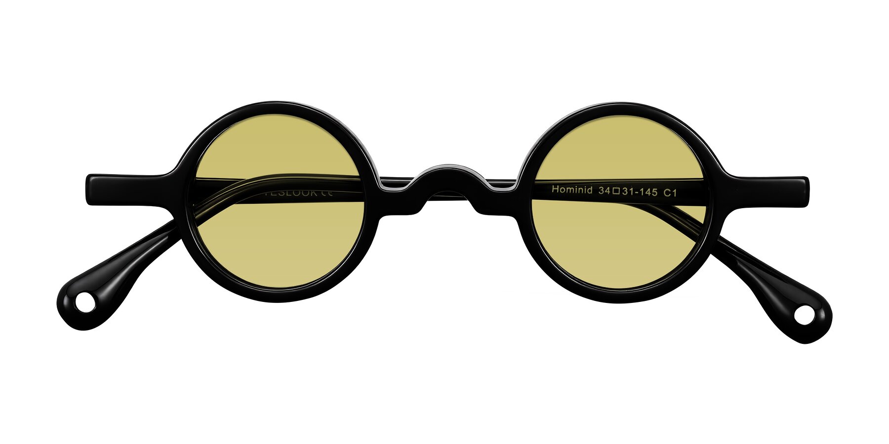 Folded Front of Hominid in Black with Medium Champagne Tinted Lenses