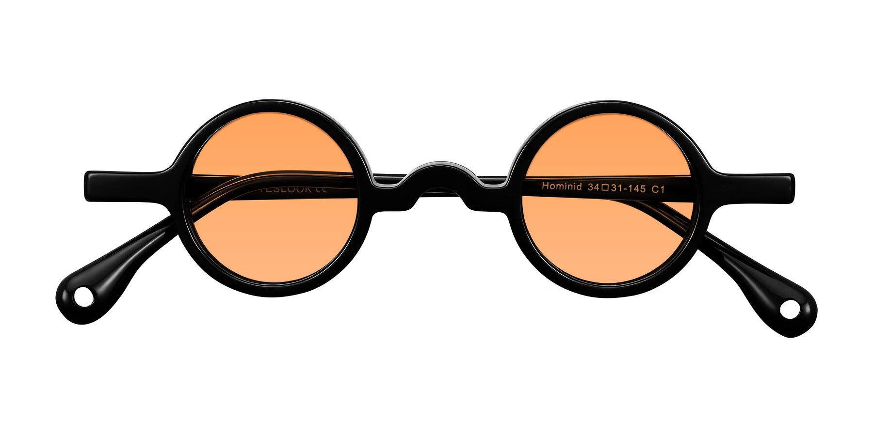 Folded Front of Hominid in Black with Medium Orange Tinted Lenses