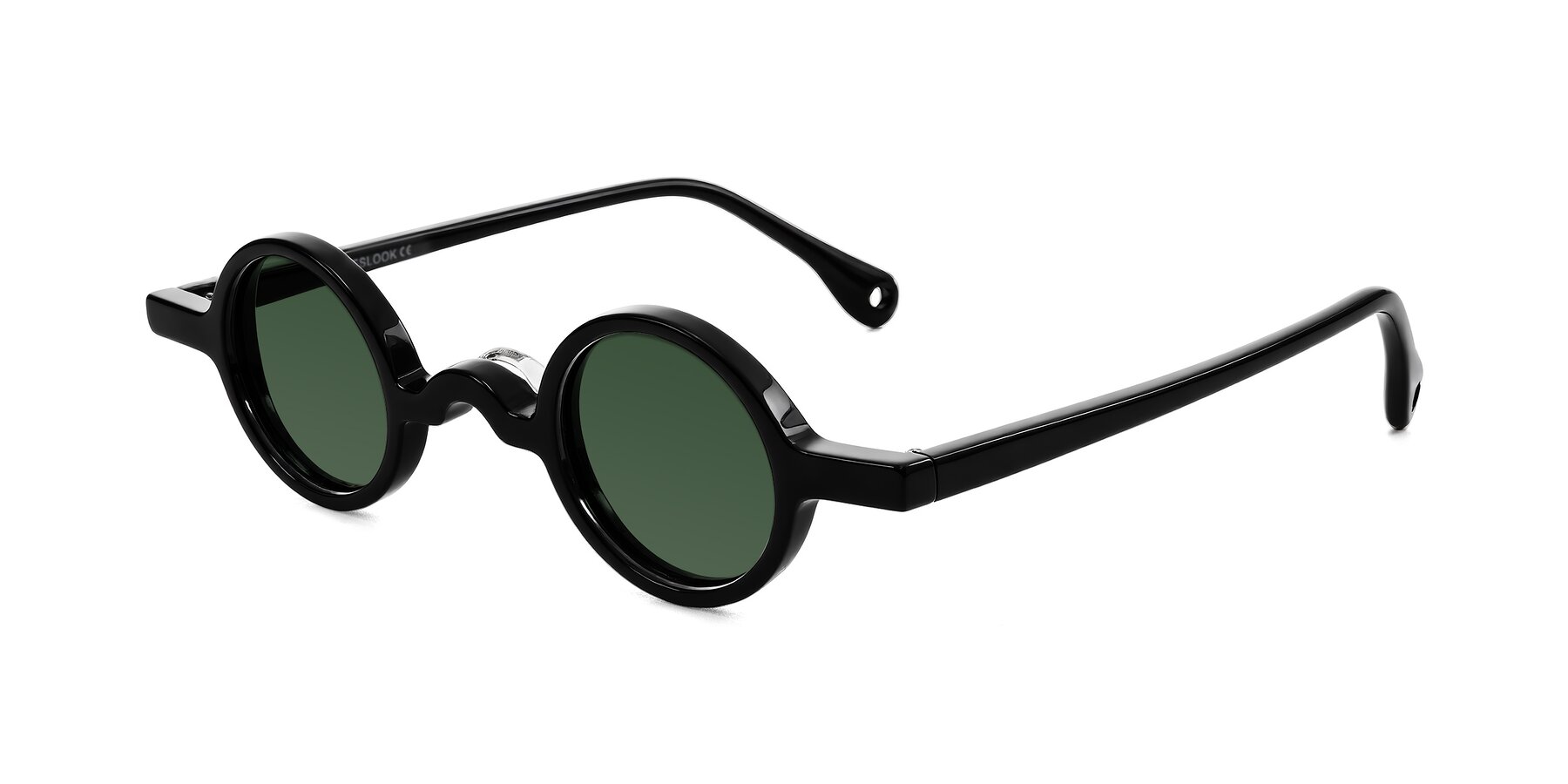 Angle of Hominid in Black with Green Tinted Lenses