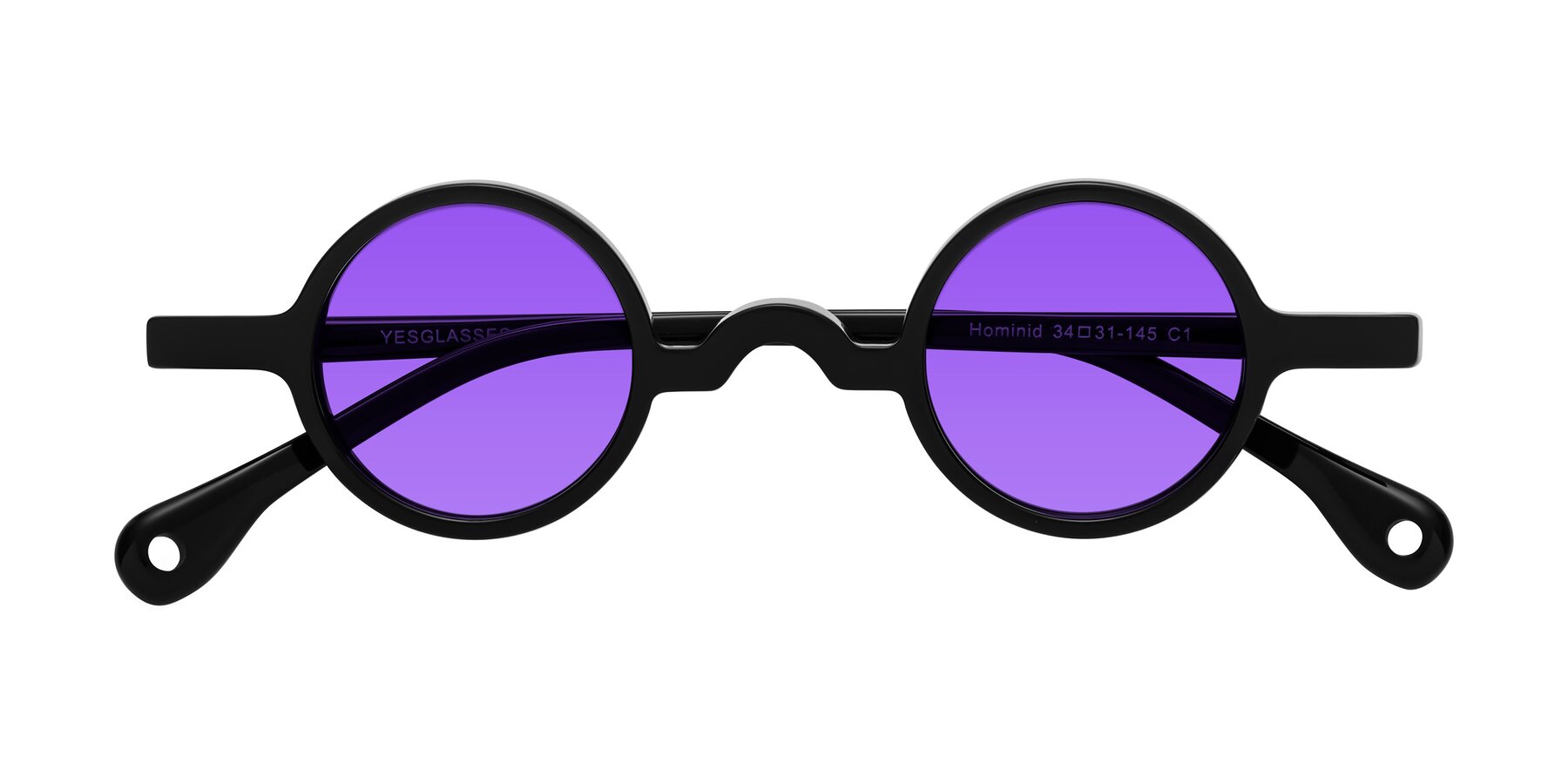 Folded Front of Hominid in Black with Purple Tinted Lenses