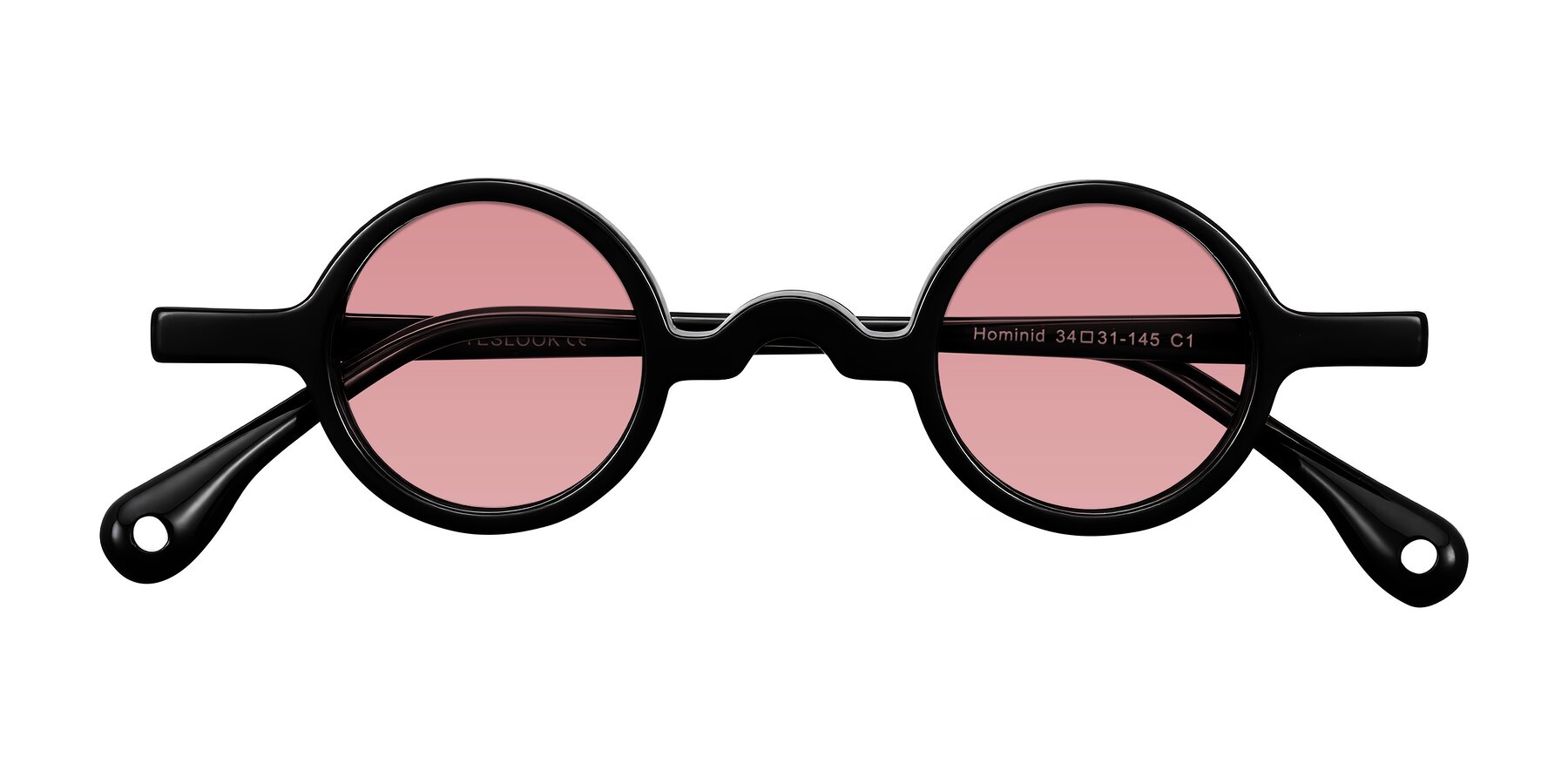 Folded Front of Hominid in Black with Medium Garnet Tinted Lenses