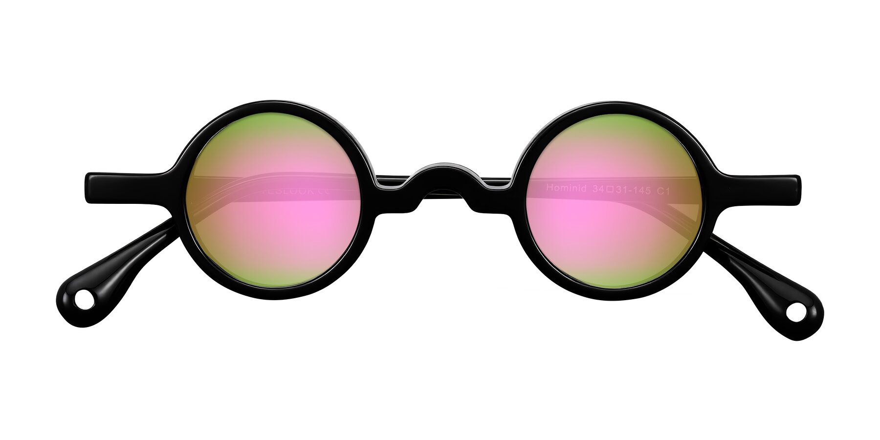 Folded Front of Hominid in Black with Pink Mirrored Lenses
