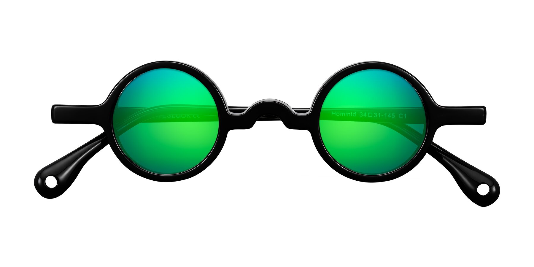 Folded Front of Hominid in Black with Green Mirrored Lenses