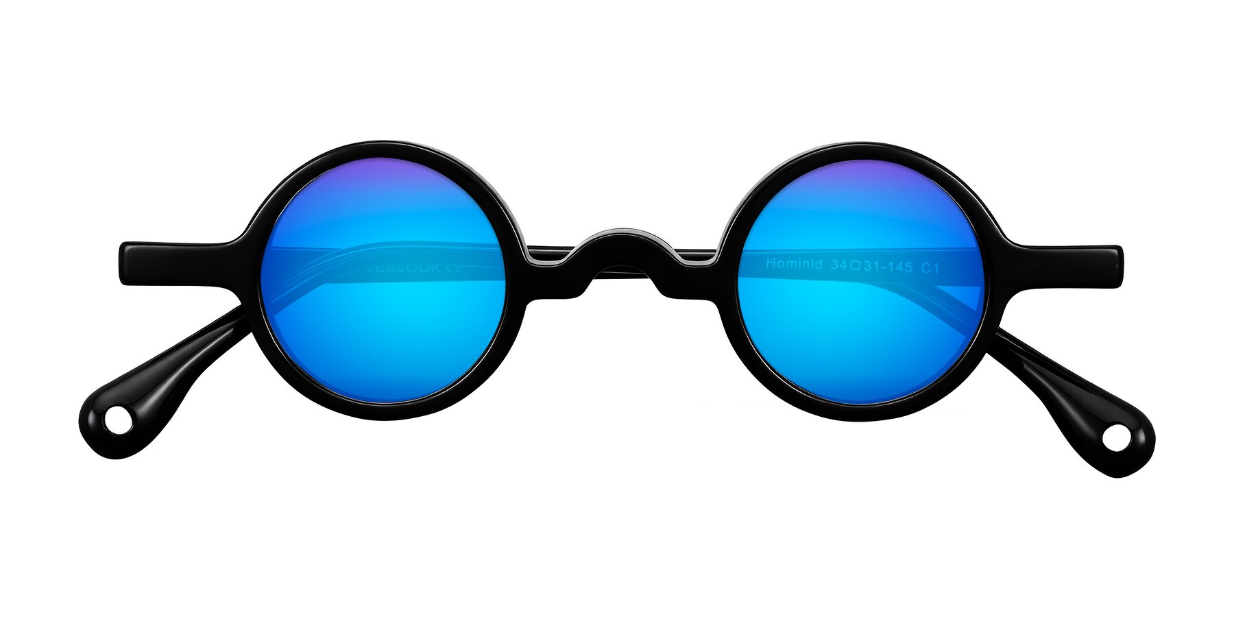 Folded Front of Hominid in Black with Blue Mirrored Lenses