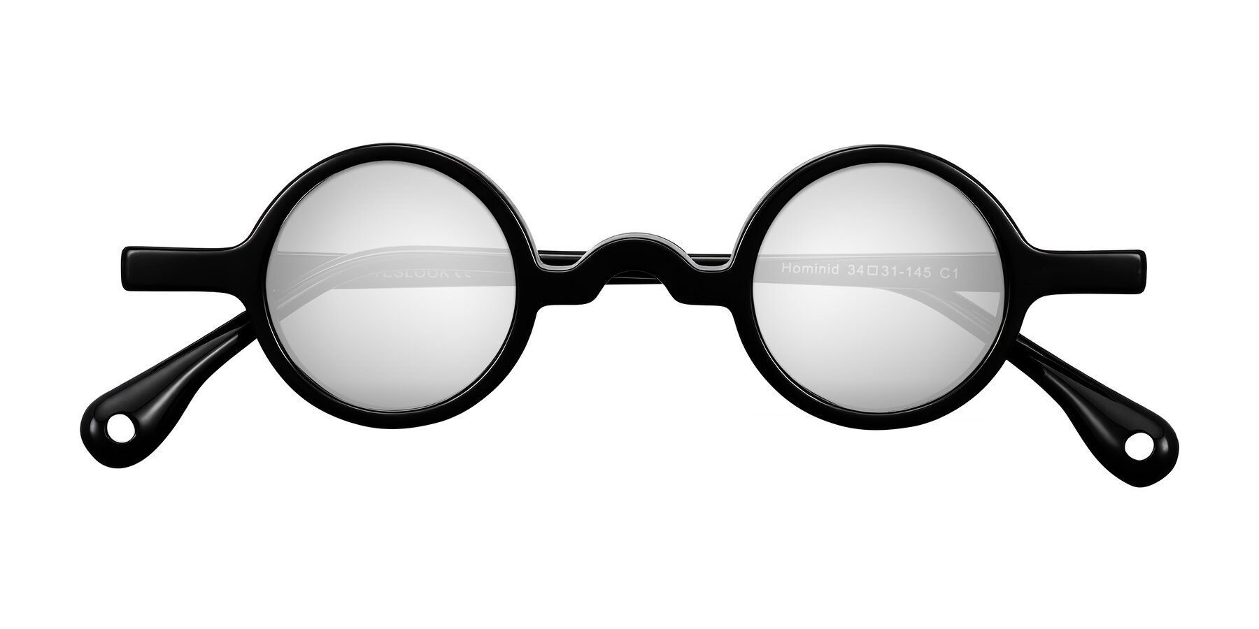 Folded Front of Hominid in Black with Silver Mirrored Lenses