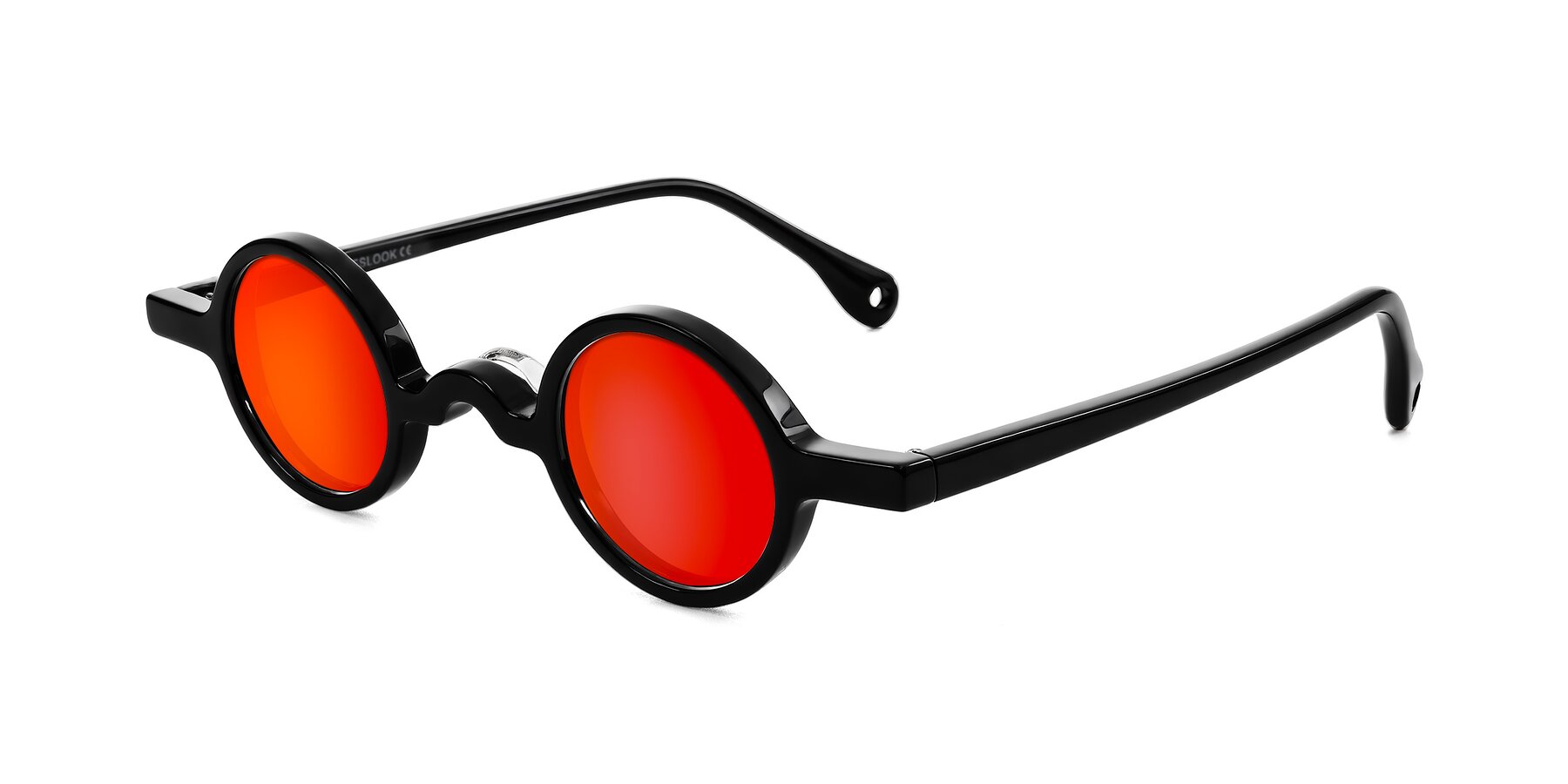 Angle of Hominid in Black with Red Gold Mirrored Lenses