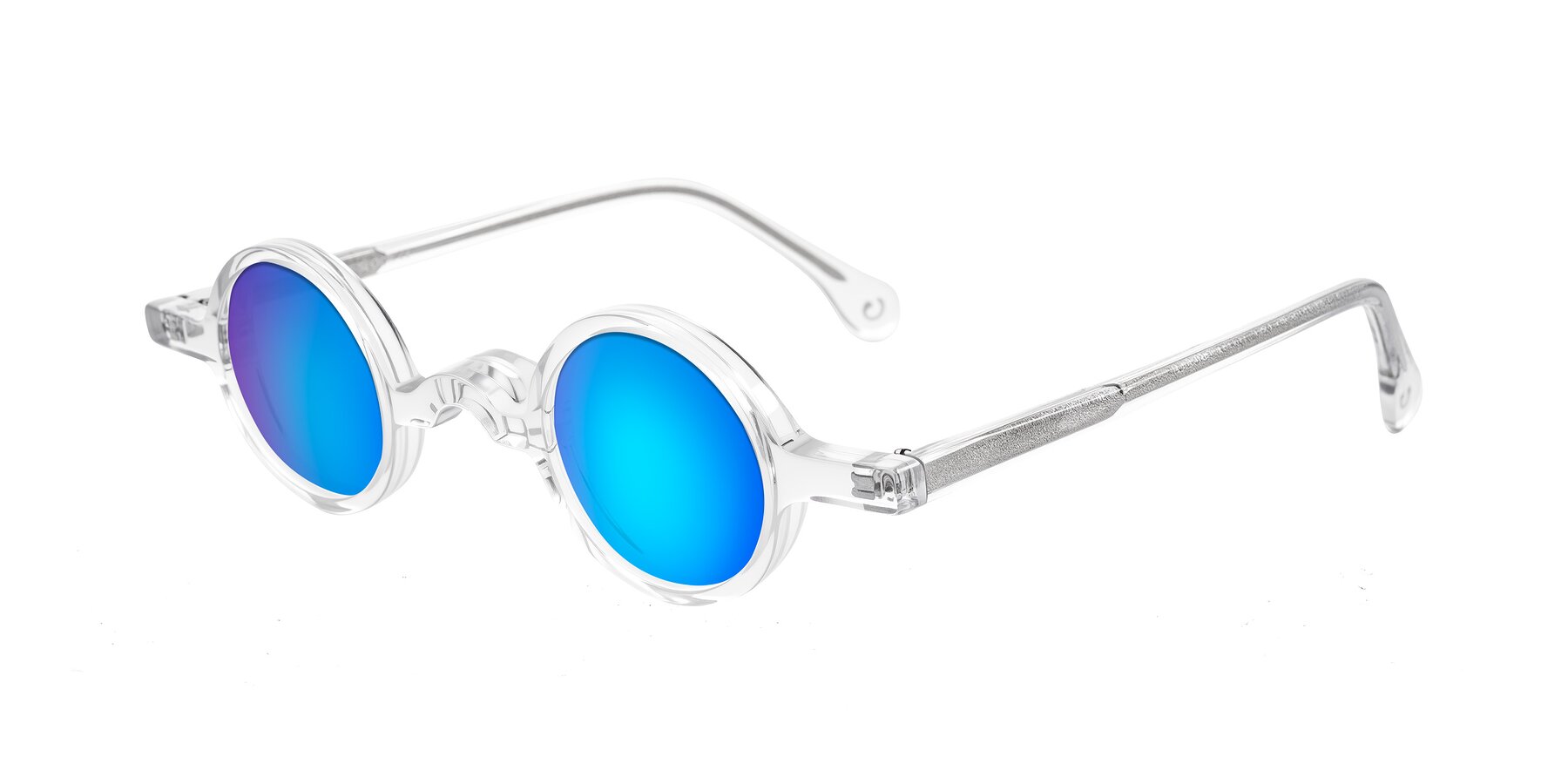 Angle of Hominid in Clear with Blue Mirrored Lenses