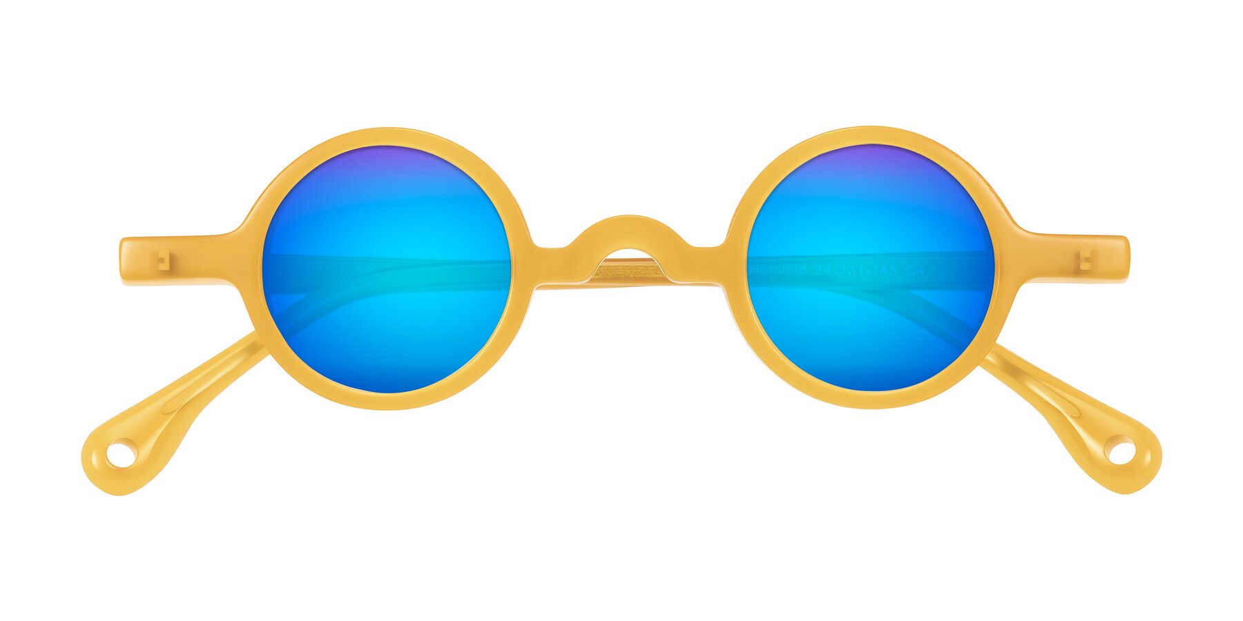 Folded Front of Hominid in Honey with Blue Mirrored Lenses