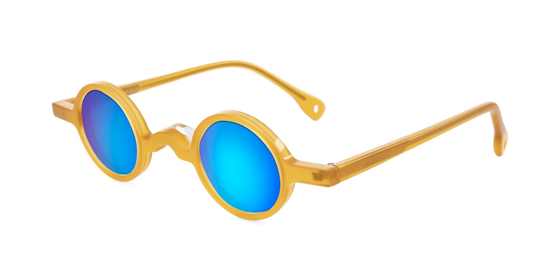 Angle of Hominid in Honey with Blue Mirrored Lenses