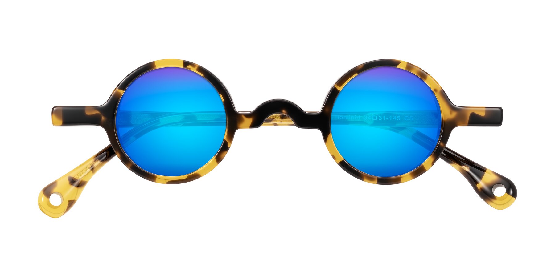 Folded Front of Hominid in Tortoise with Blue Mirrored Lenses