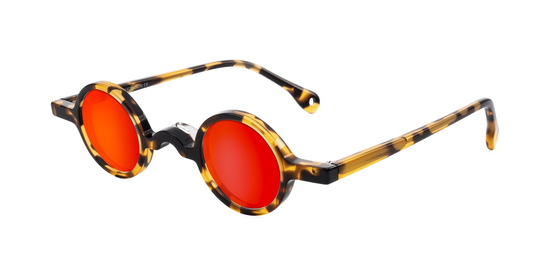 Angle of Hominid in Tortoise with Red Gold Mirrored Lenses