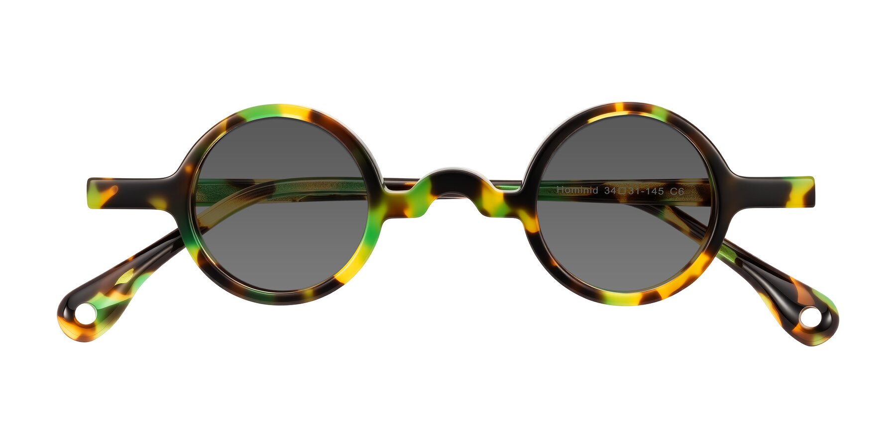 Folded Front of Hominid in Green Tortoise with Medium Gray Tinted Lenses