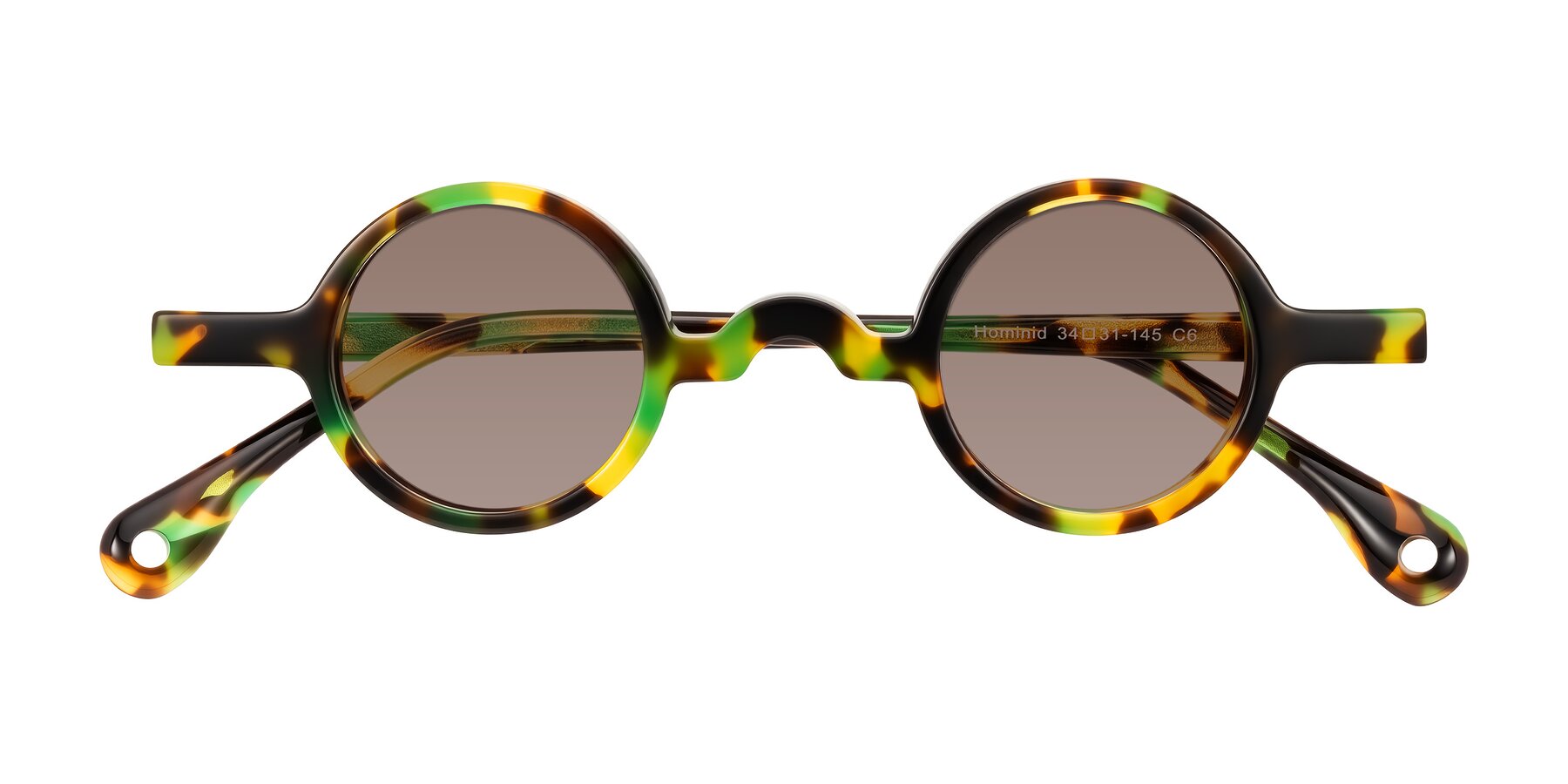 Folded Front of Hominid in Green Tortoise with Medium Brown Tinted Lenses