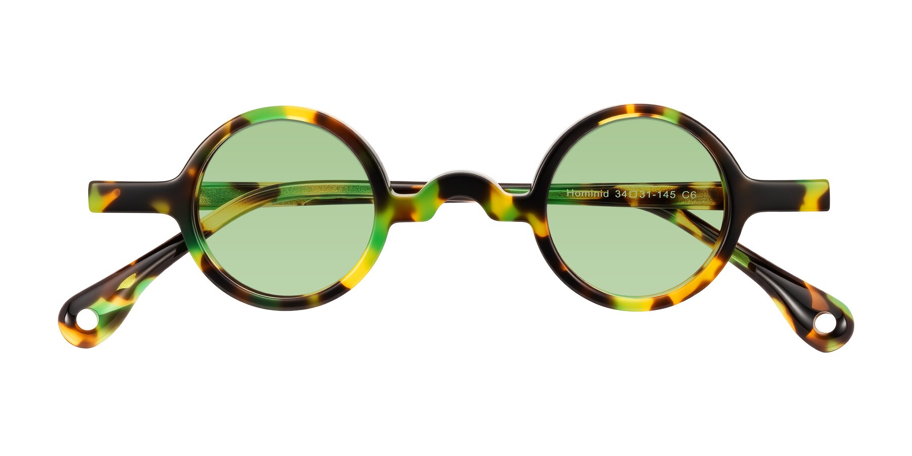 Folded Front of Hominid in Green Tortoise with Medium Green Tinted Lenses