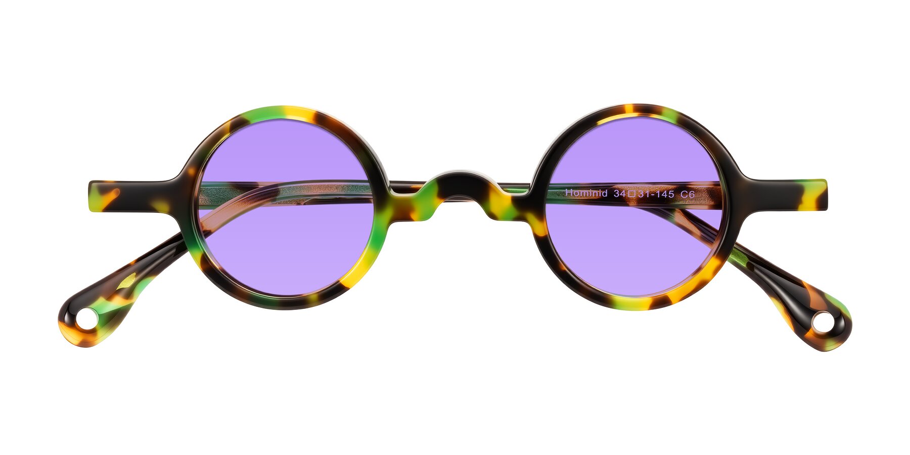 Folded Front of Hominid in Green Tortoise with Medium Purple Tinted Lenses