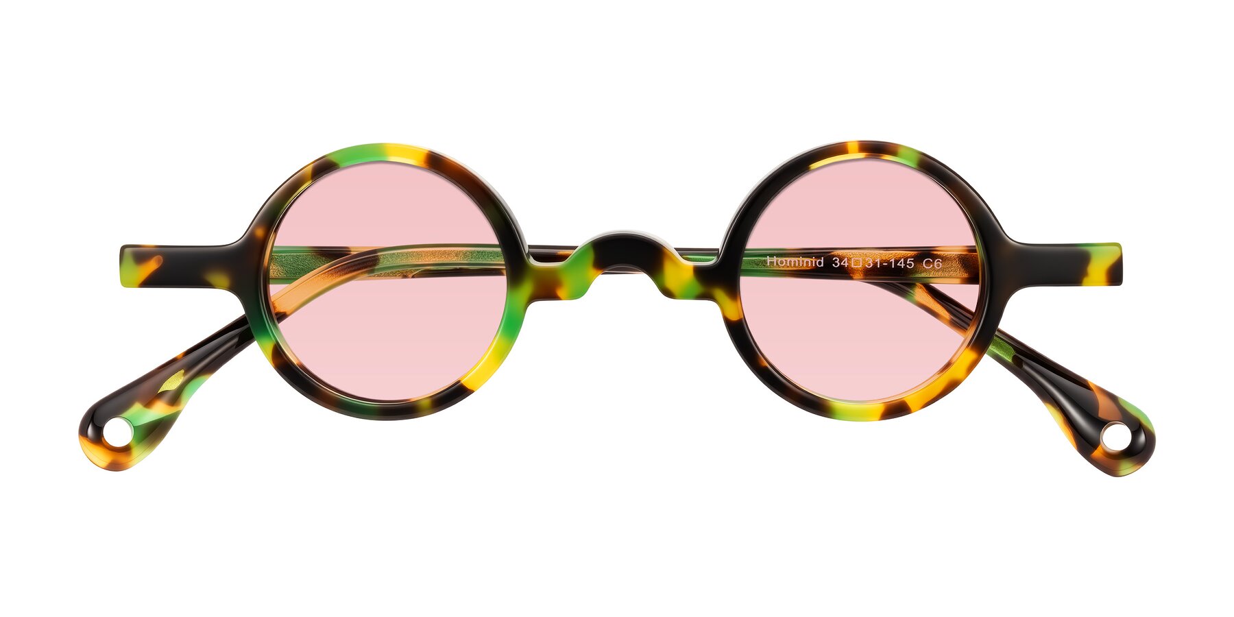 Folded Front of Hominid in Green Tortoise with Light Garnet Tinted Lenses