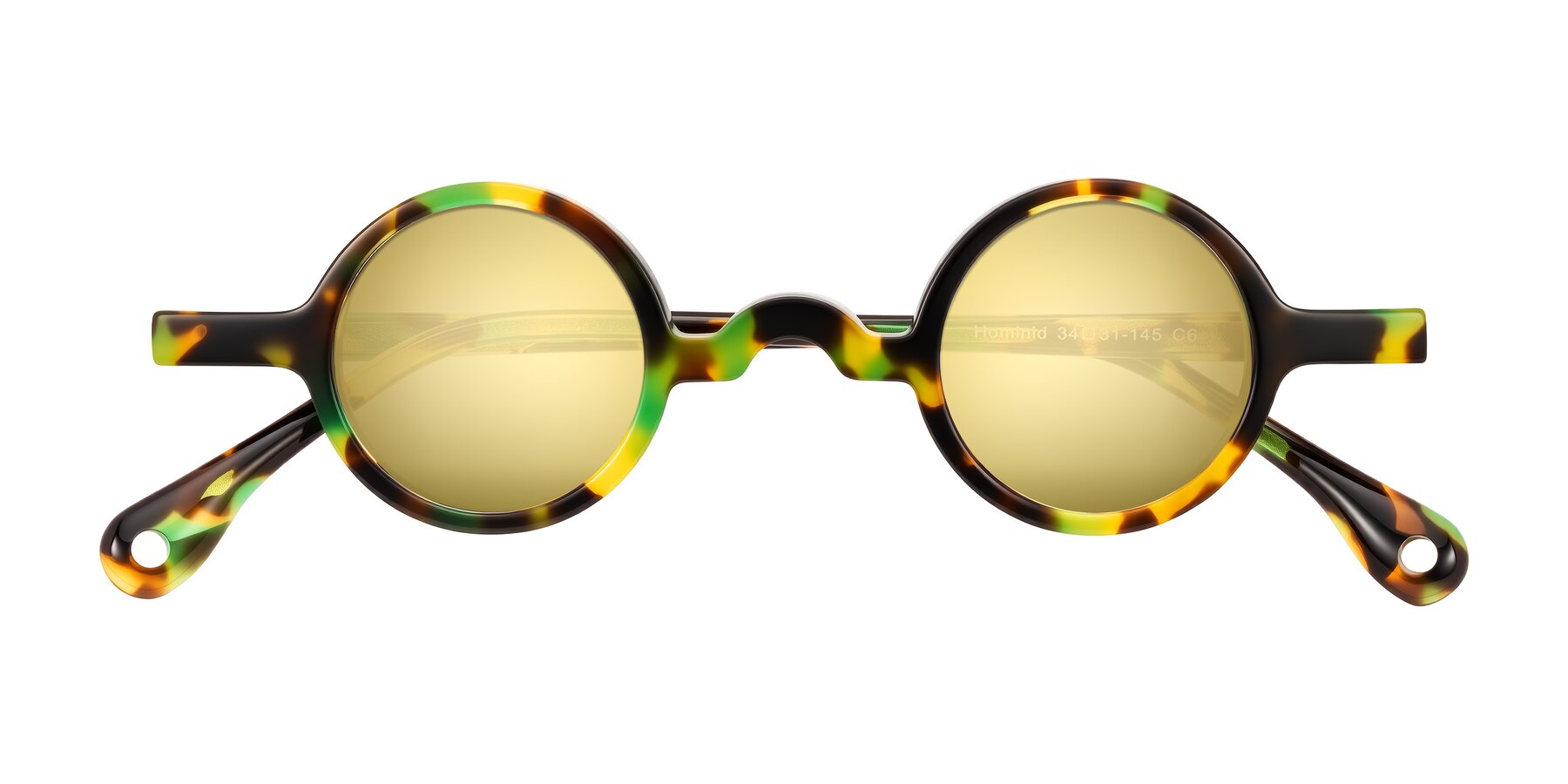 Folded Front of Hominid in Green Tortoise with Gold Mirrored Lenses
