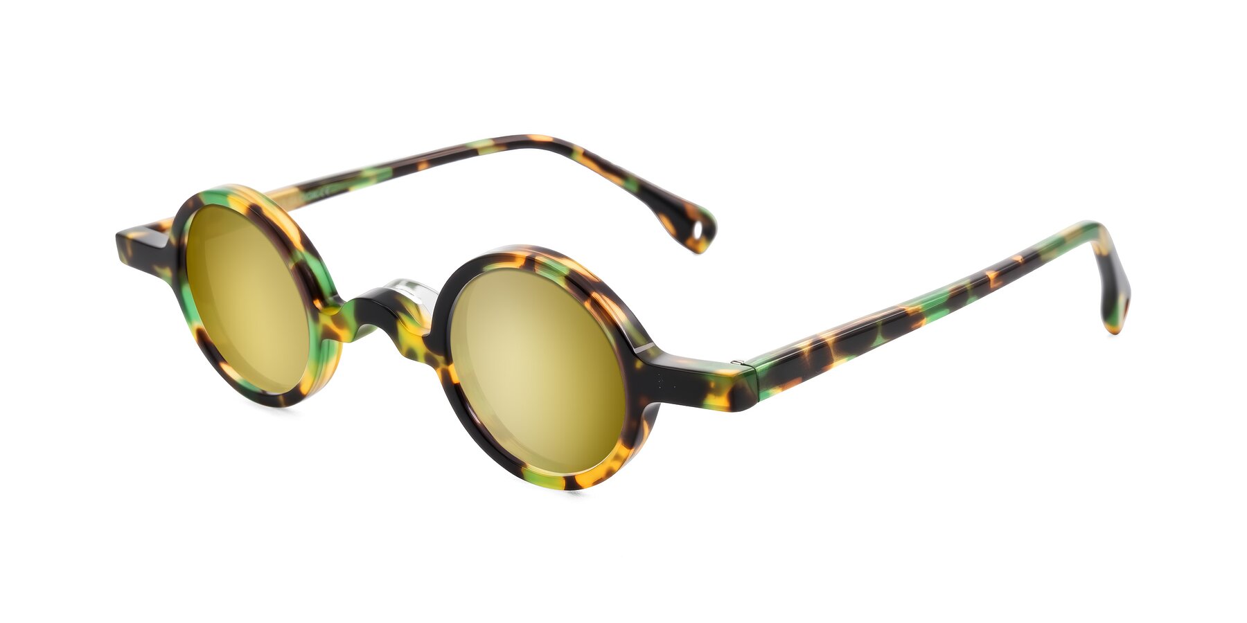 Angle of Hominid in Green Tortoise with Gold Mirrored Lenses