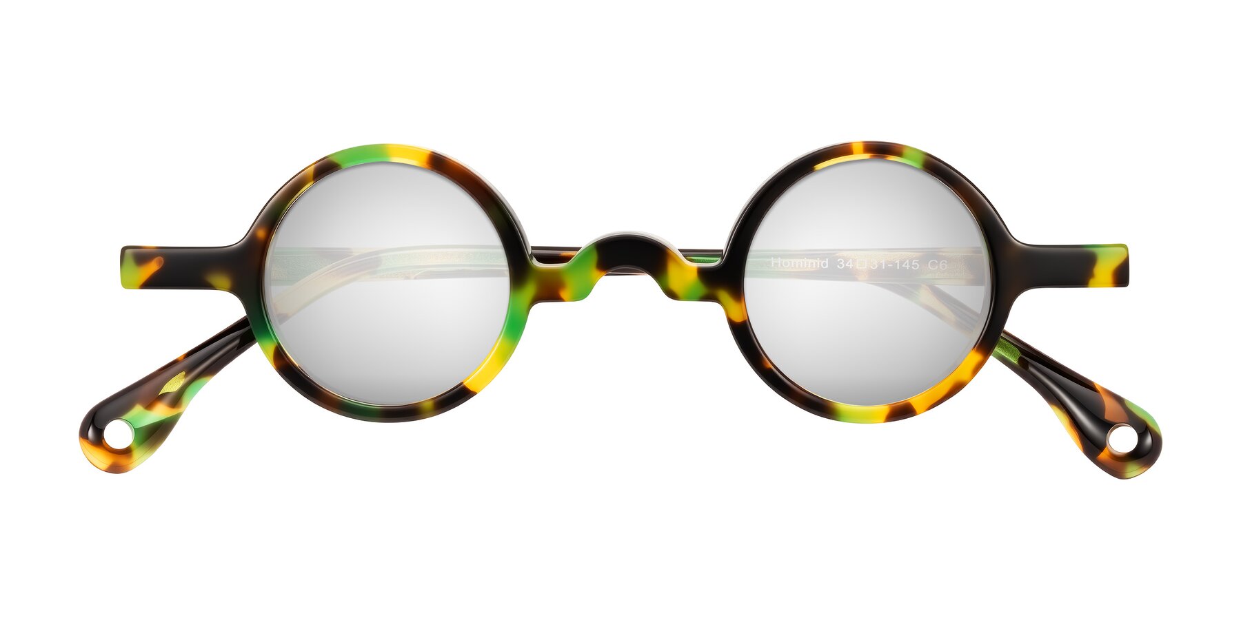 Folded Front of Hominid in Green Tortoise with Silver Mirrored Lenses