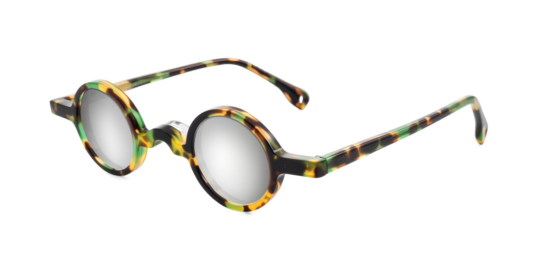Angle of Hominid in Green Tortoise with Silver Mirrored Lenses