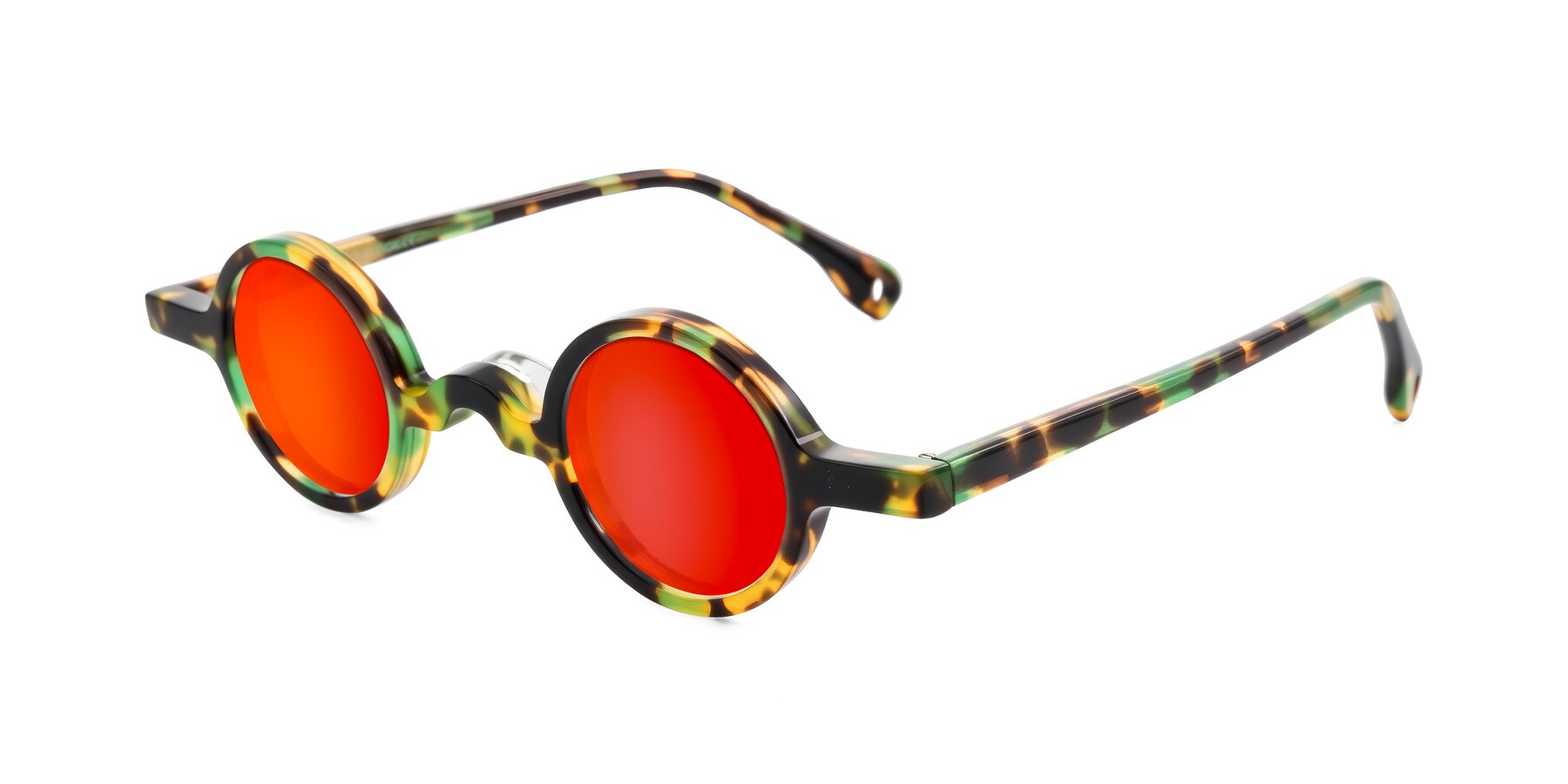 Angle of Hominid in Green Tortoise with Red Gold Mirrored Lenses