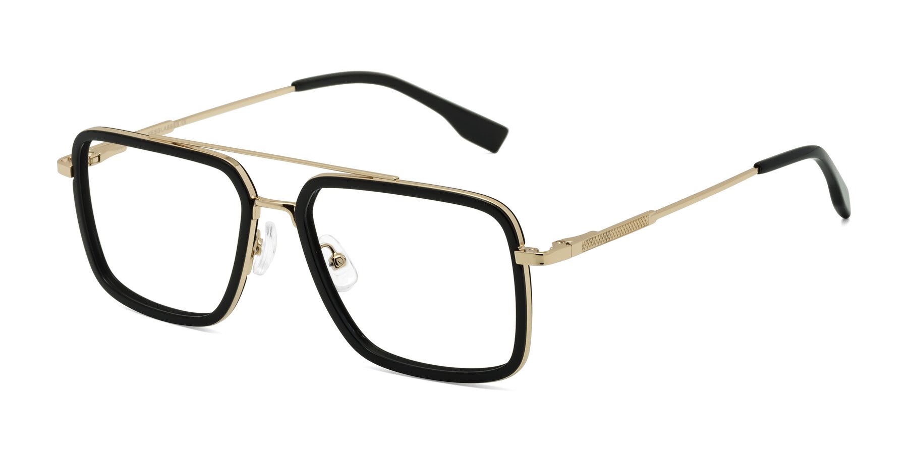 Angle of Tulip in Black-Gold with Clear Eyeglass Lenses