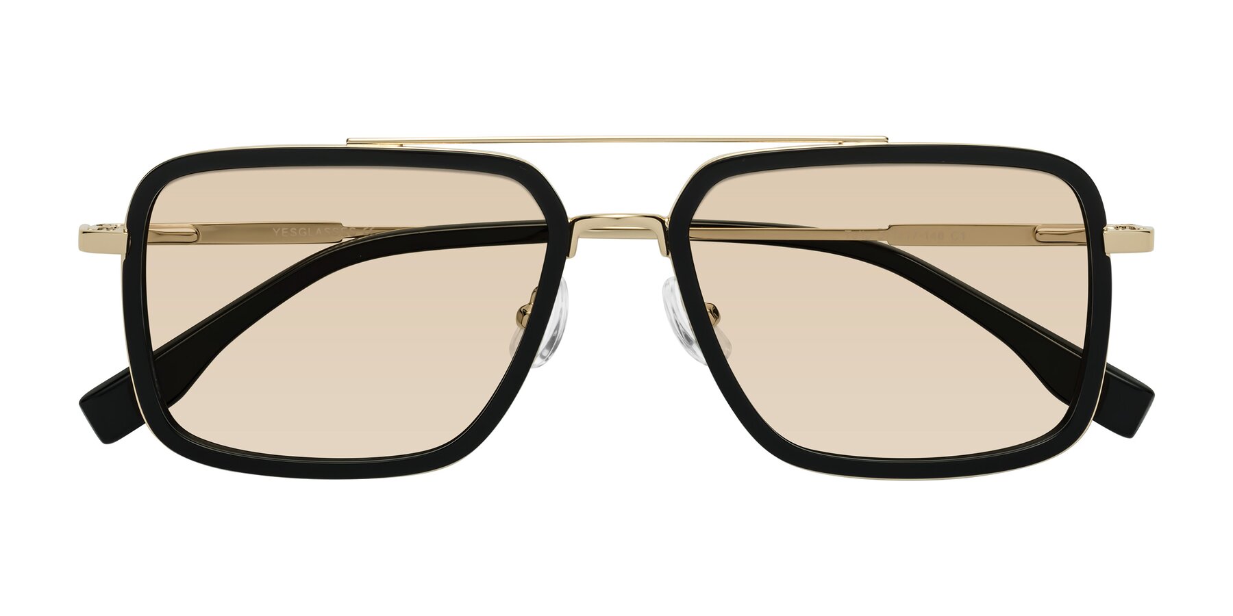 Folded Front of Tulip in Black-Gold with Light Brown Tinted Lenses