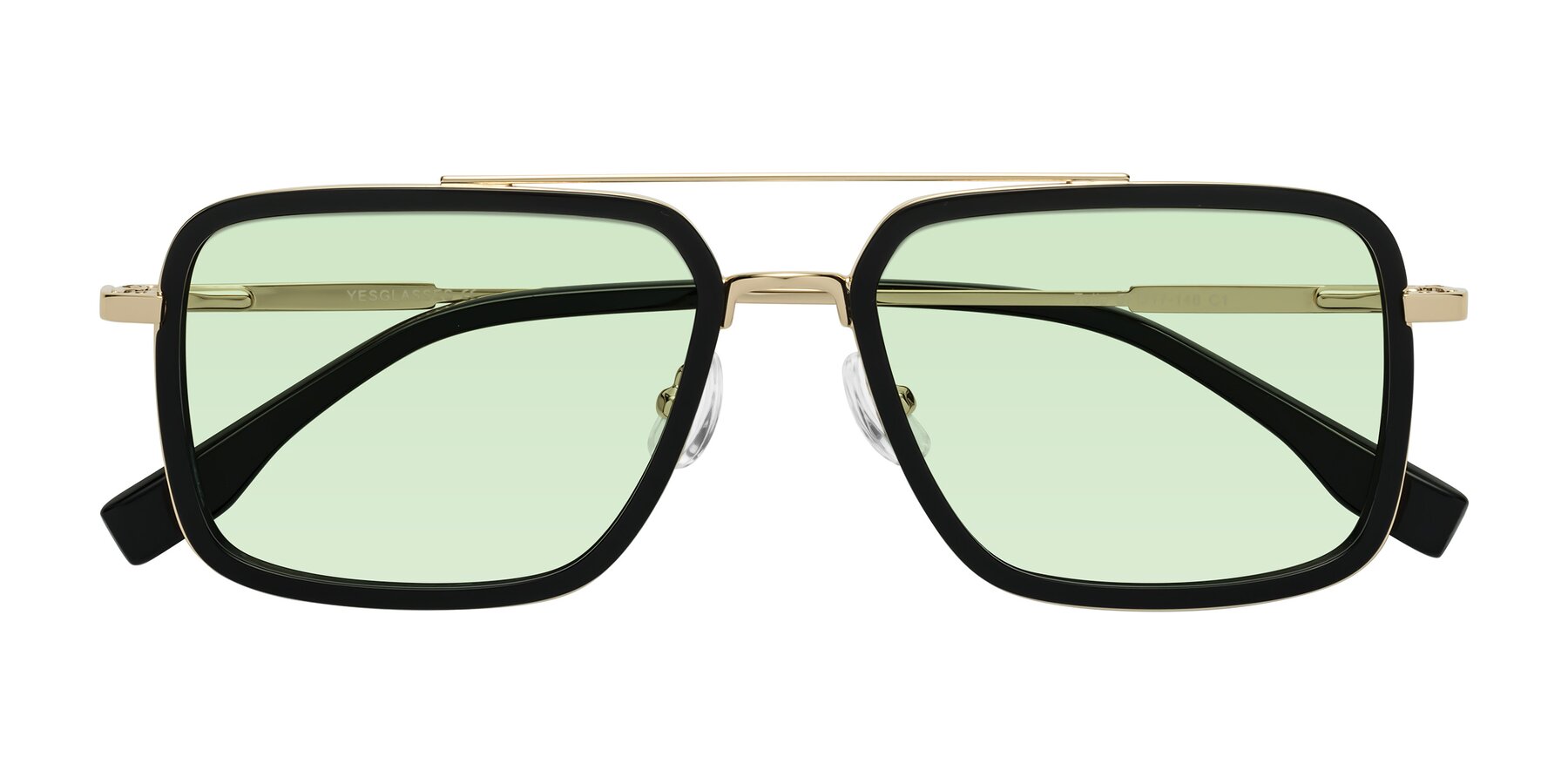 Folded Front of Tulip in Black-Gold with Light Green Tinted Lenses