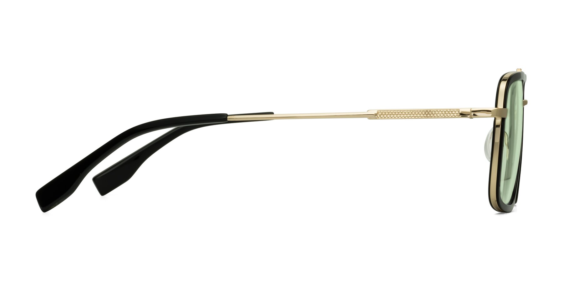 Side of Tulip in Black-Gold with Light Green Tinted Lenses