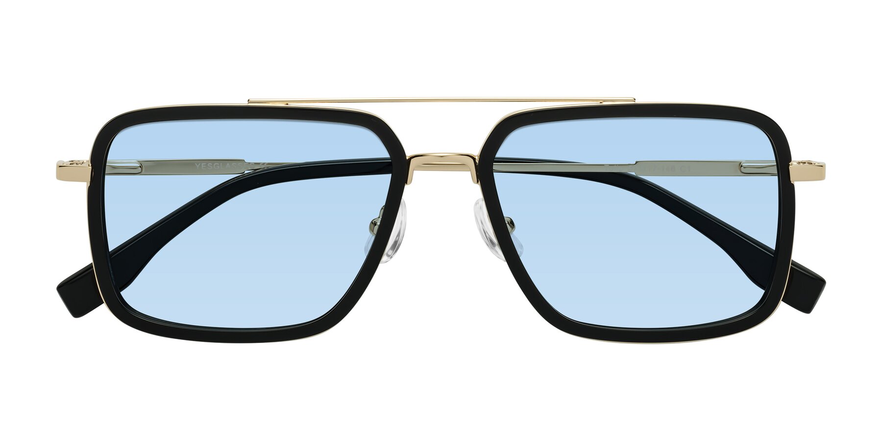 Folded Front of Tulip in Black-Gold with Light Blue Tinted Lenses