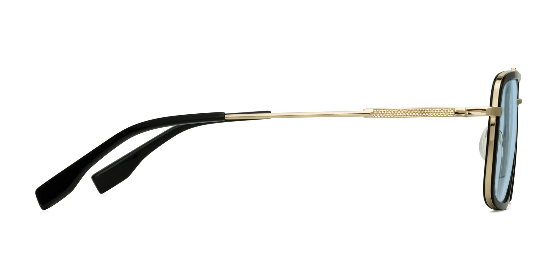 Side of Tulip in Black-Gold with Light Blue Tinted Lenses