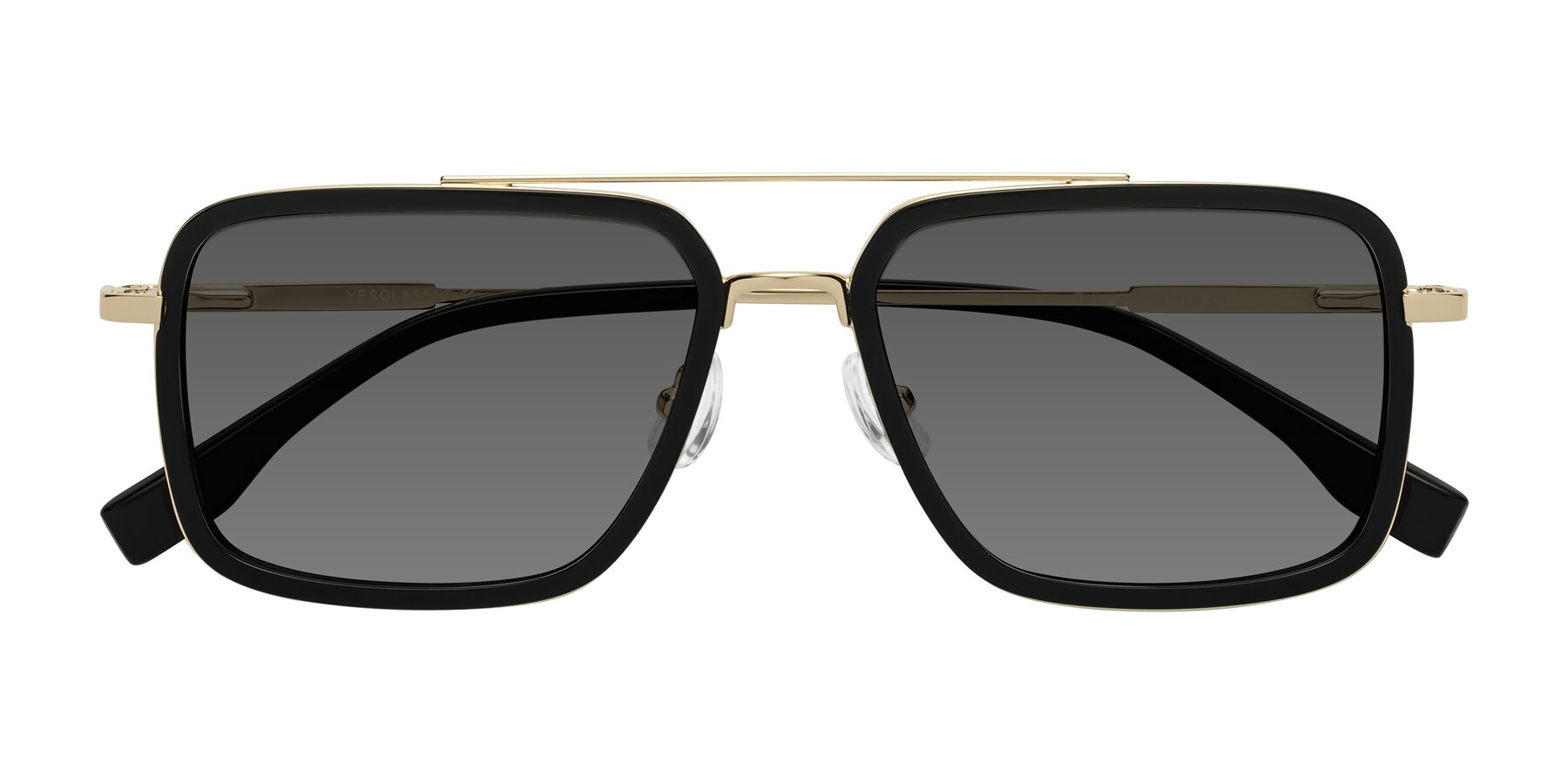 Folded Front of Tulip in Black-Gold with Medium Gray Tinted Lenses