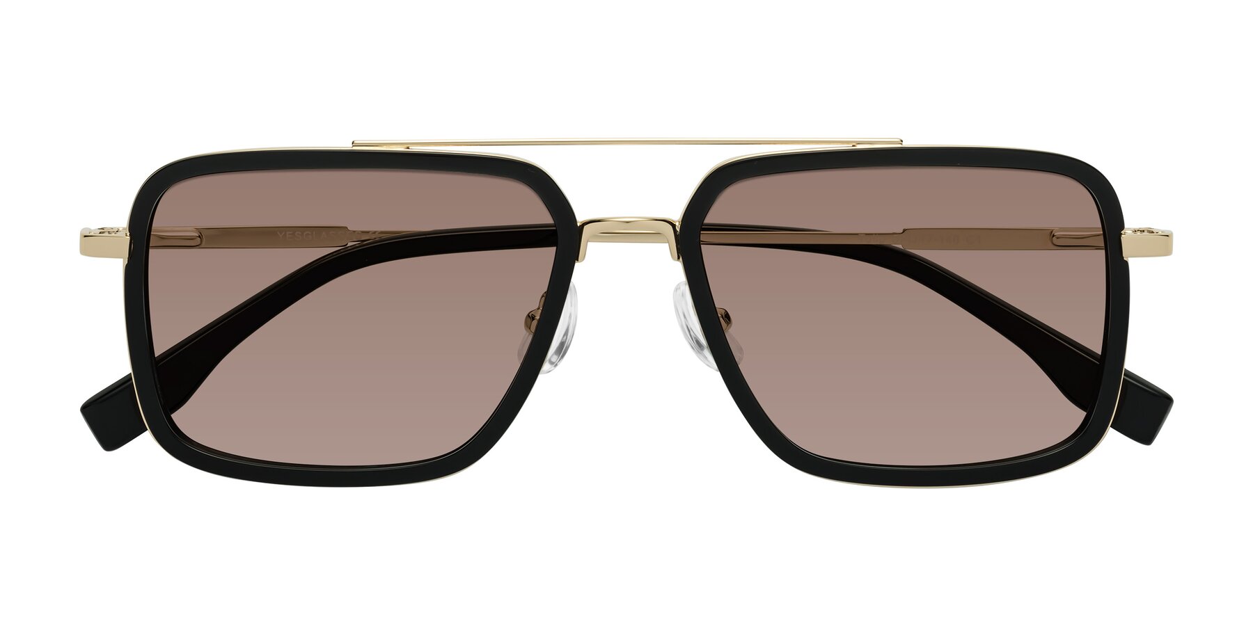 Folded Front of Tulip in Black-Gold with Medium Brown Tinted Lenses