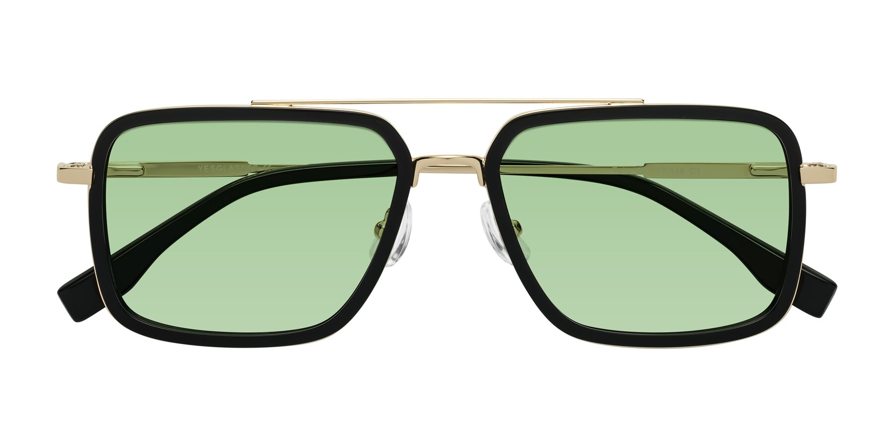 Folded Front of Tulip in Black-Gold with Medium Green Tinted Lenses