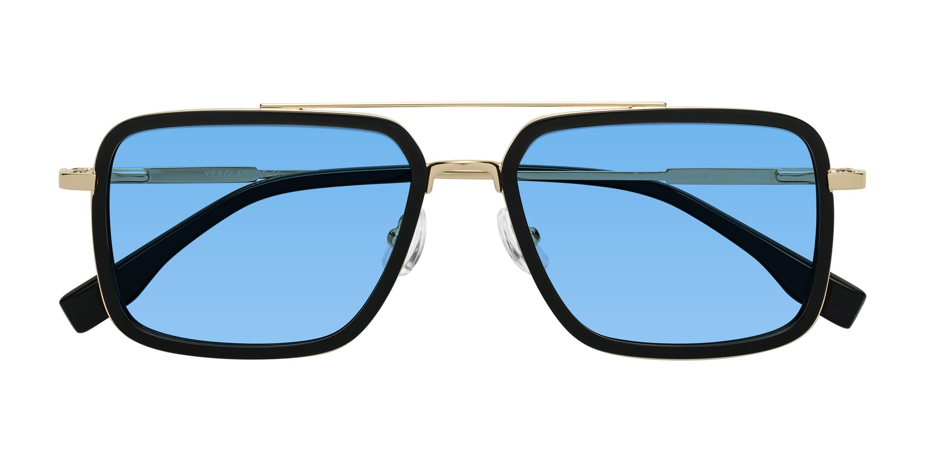 Folded Front of Tulip in Black-Gold with Medium Blue Tinted Lenses