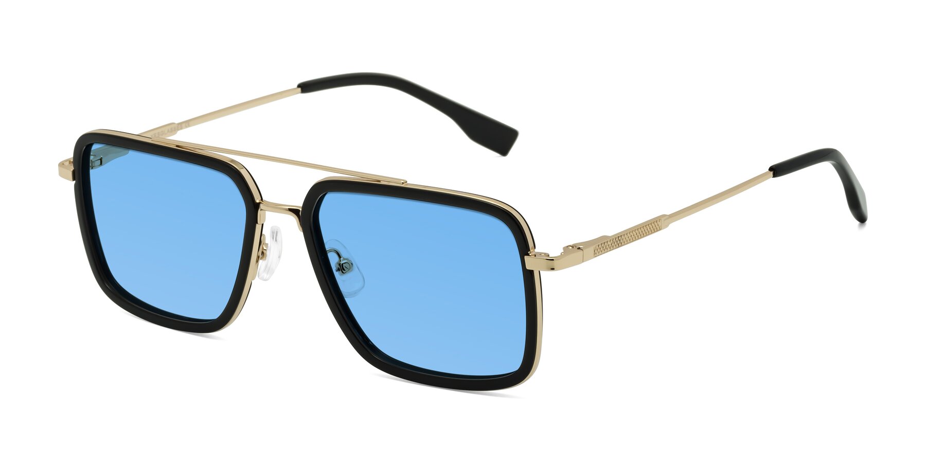 Angle of Tulip in Black-Gold with Medium Blue Tinted Lenses