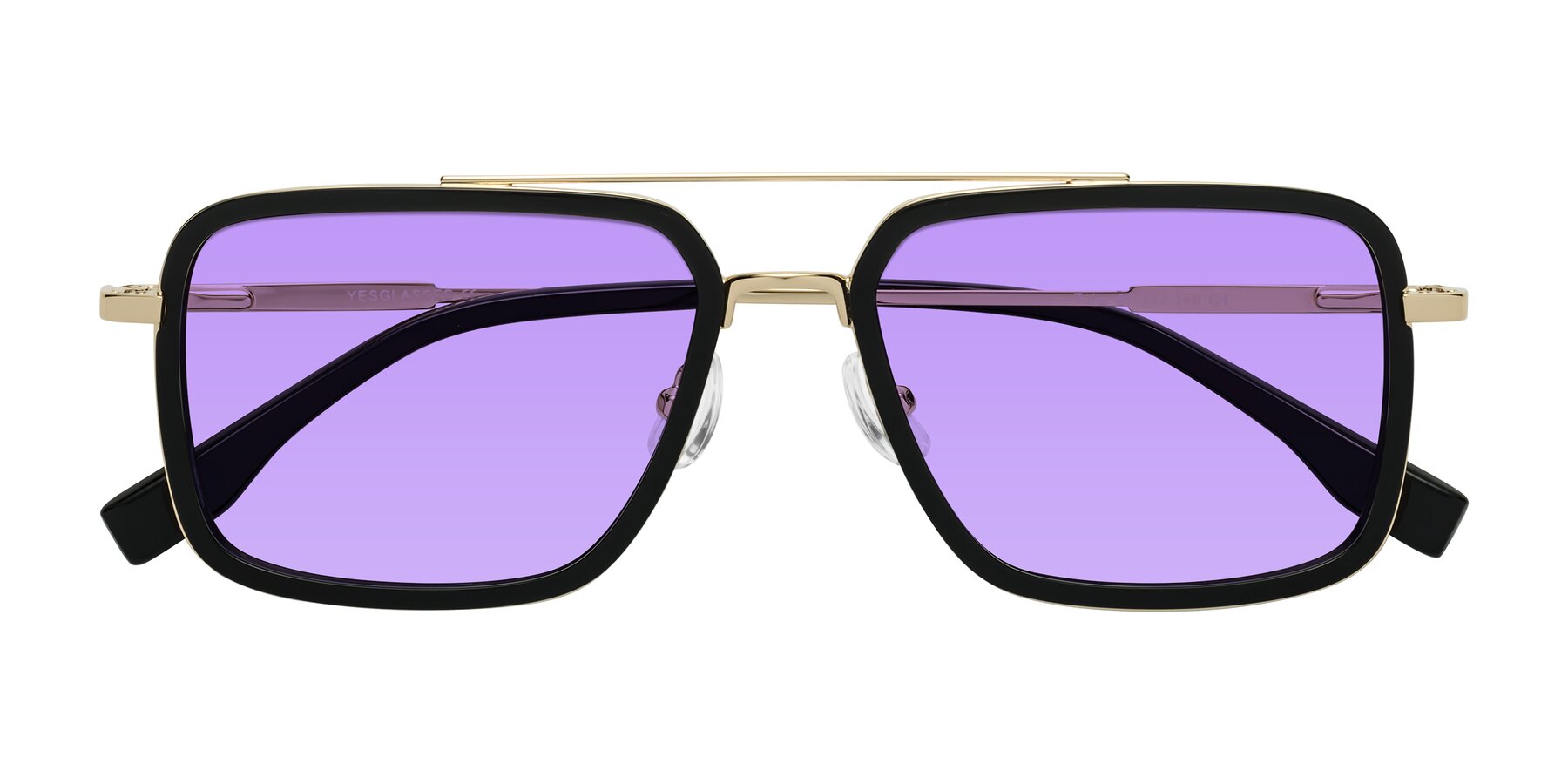 Folded Front of Tulip in Black-Gold with Medium Purple Tinted Lenses