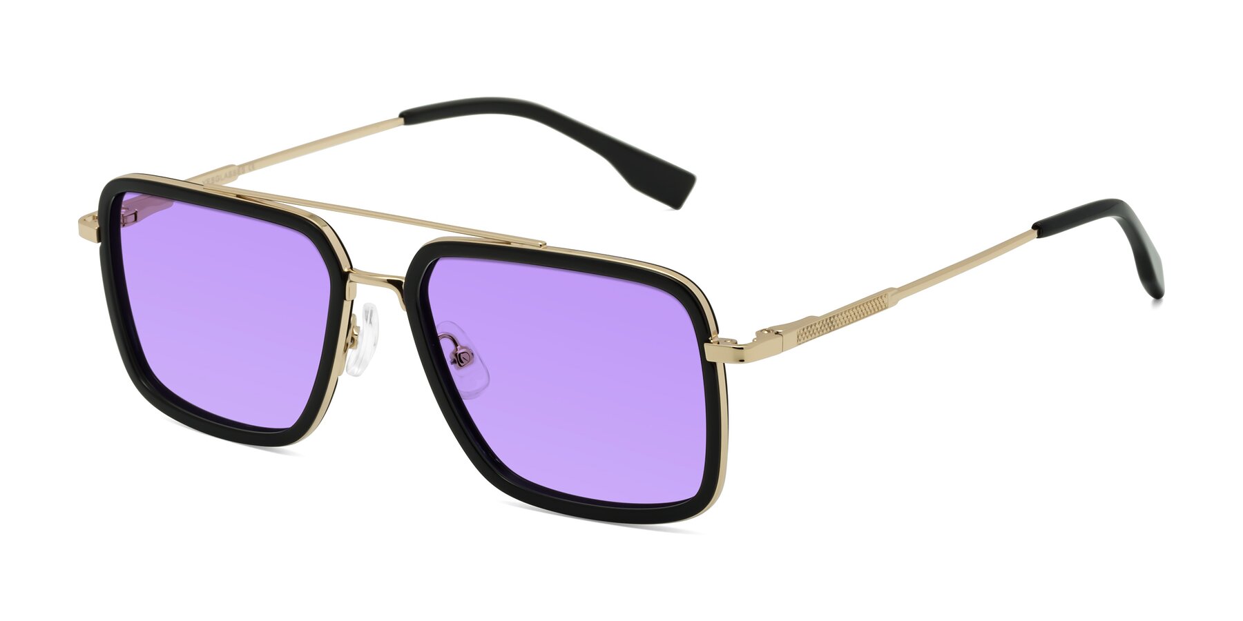 Angle of Tulip in Black-Gold with Medium Purple Tinted Lenses