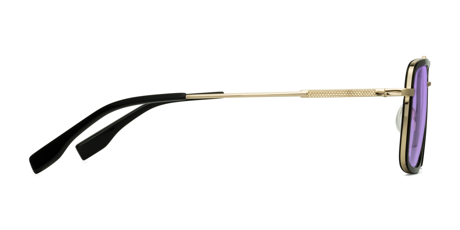 Side of Tulip in Black-Gold with Medium Purple Tinted Lenses