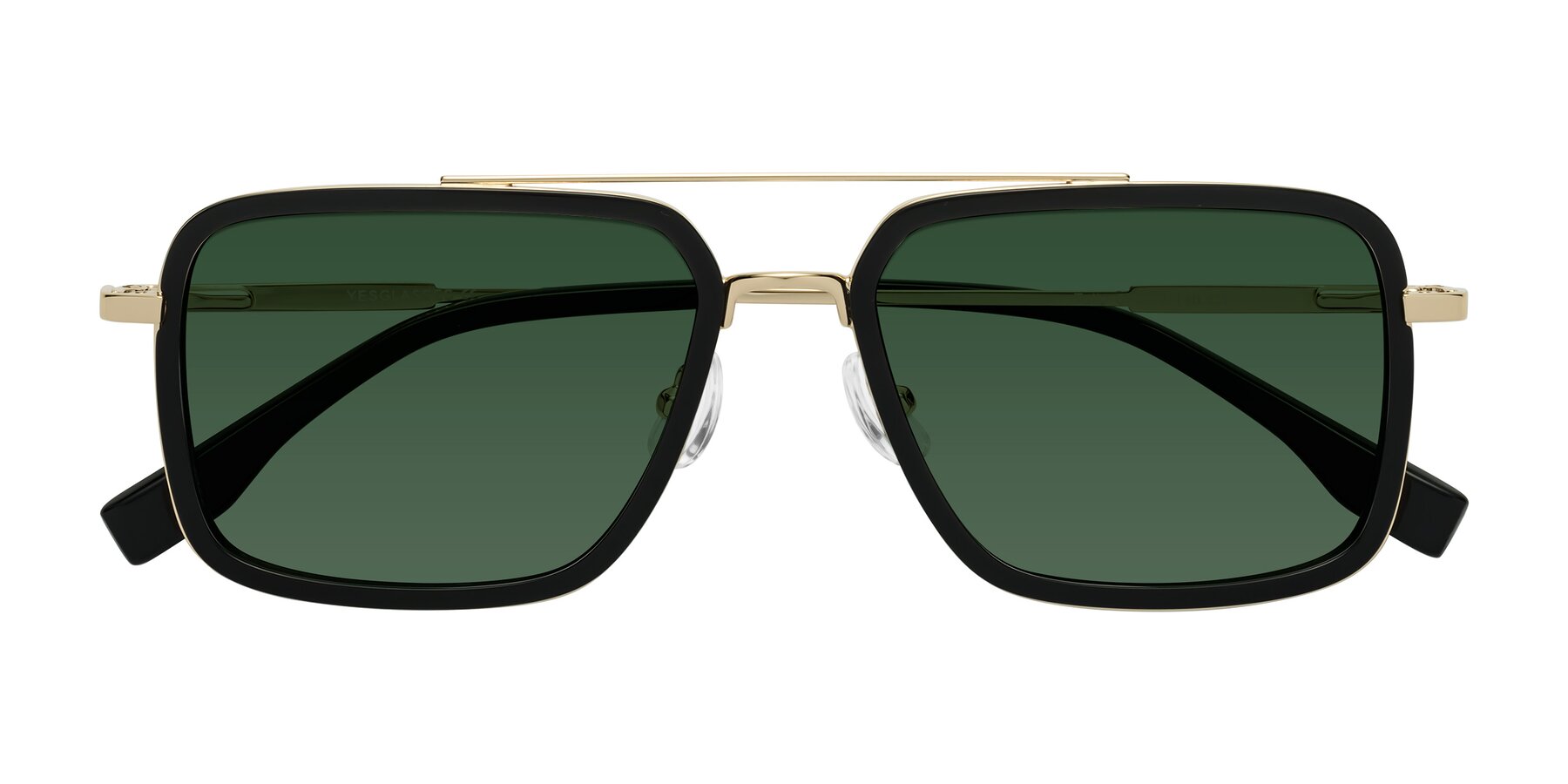 Folded Front of Tulip in Black-Gold with Green Tinted Lenses