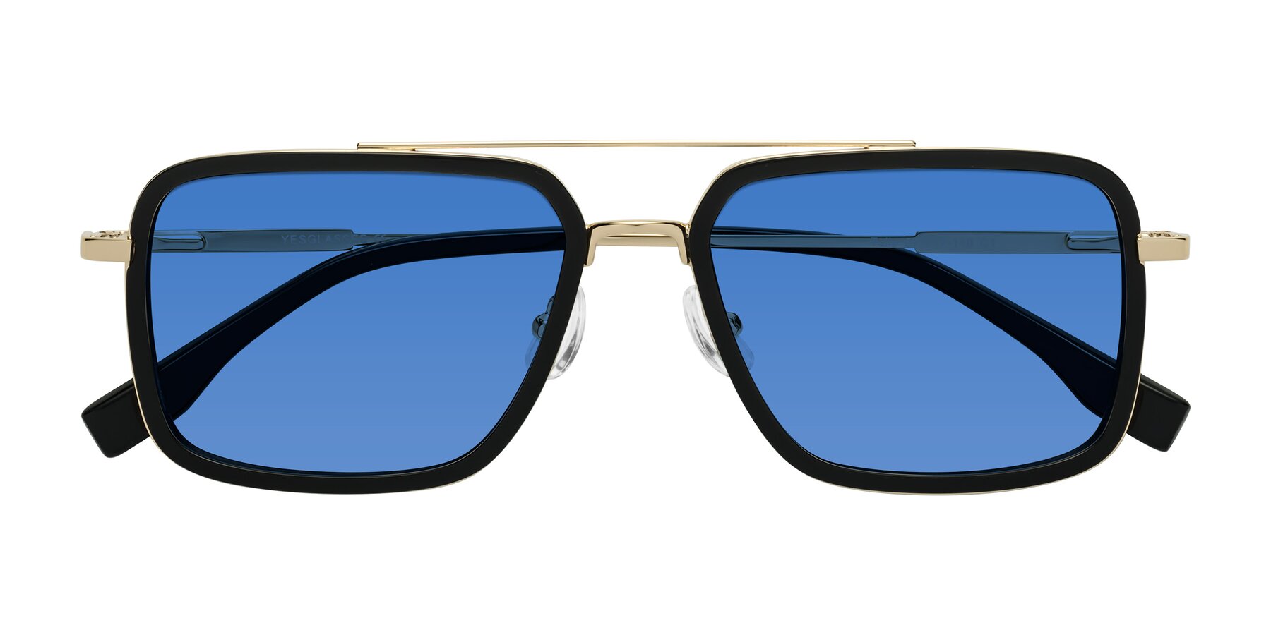 Folded Front of Tulip in Black-Gold with Blue Tinted Lenses