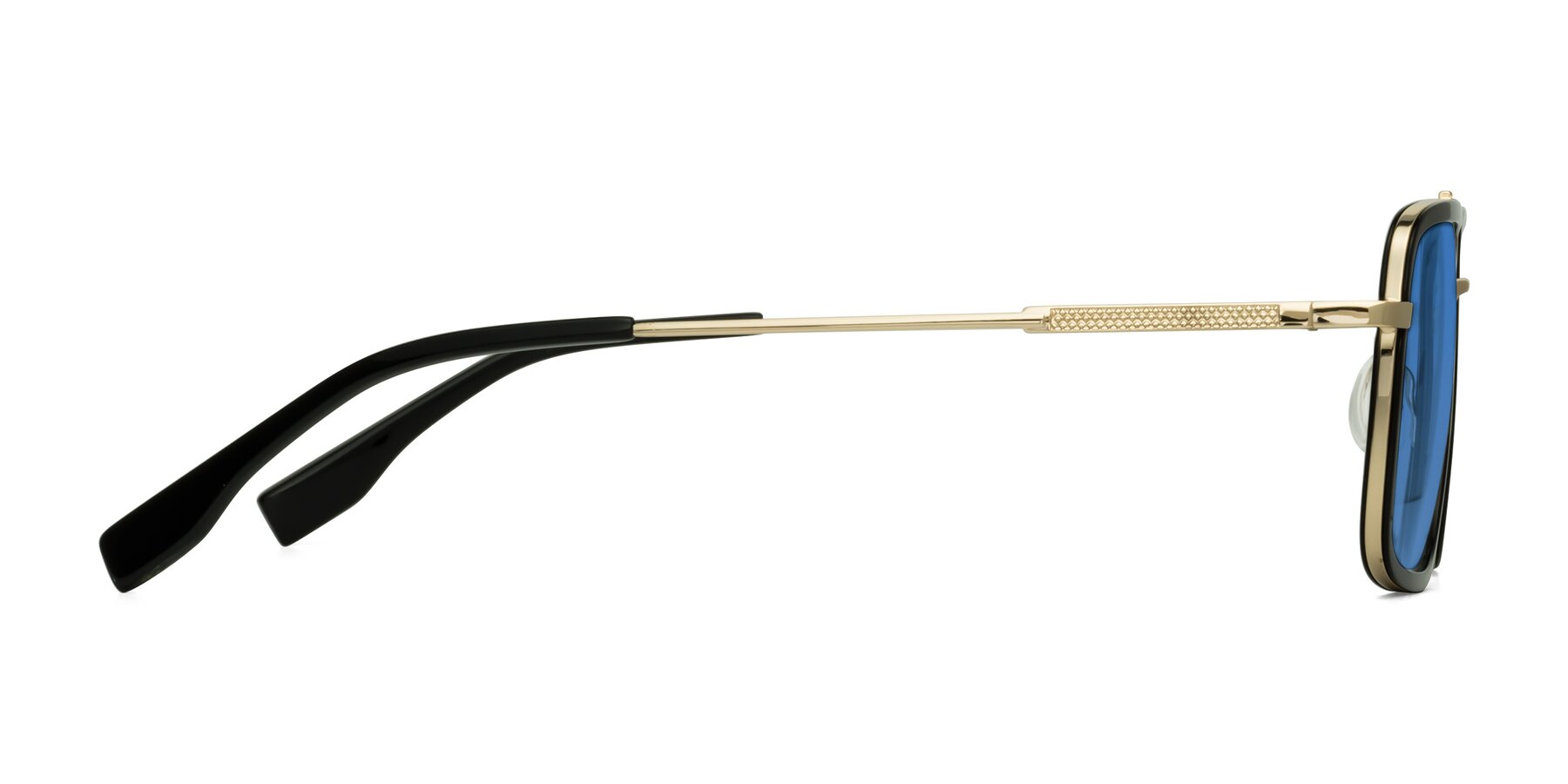 Side of Tulip in Black-Gold with Blue Tinted Lenses