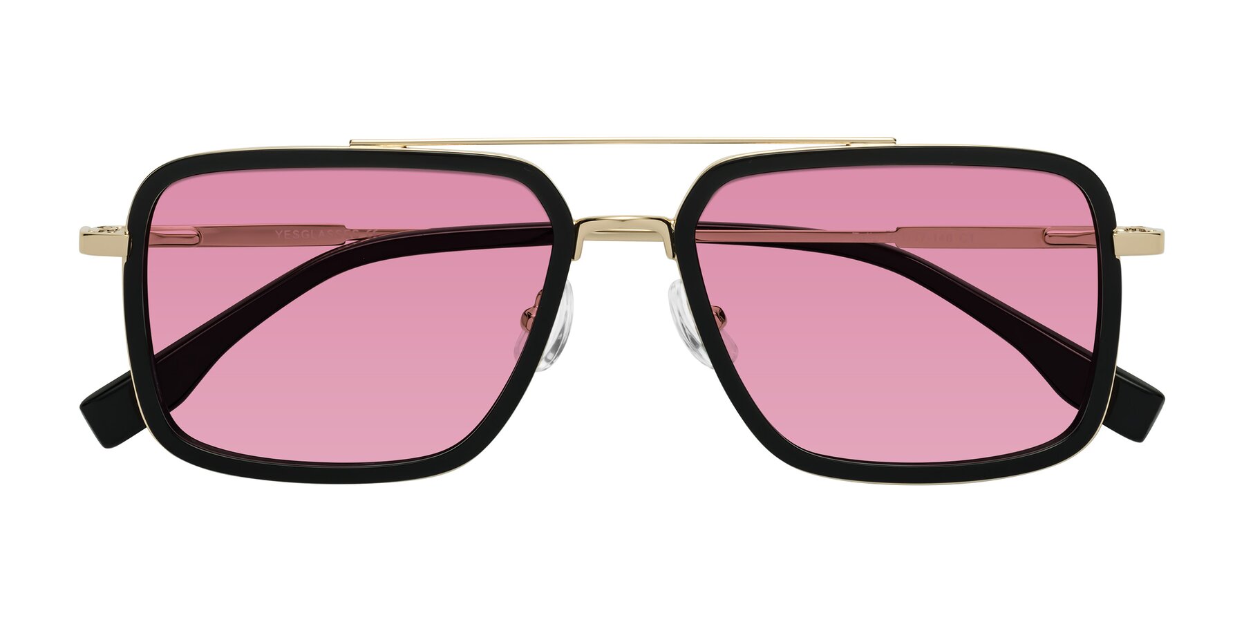 Folded Front of Tulip in Black-Gold with Medium Wine Tinted Lenses