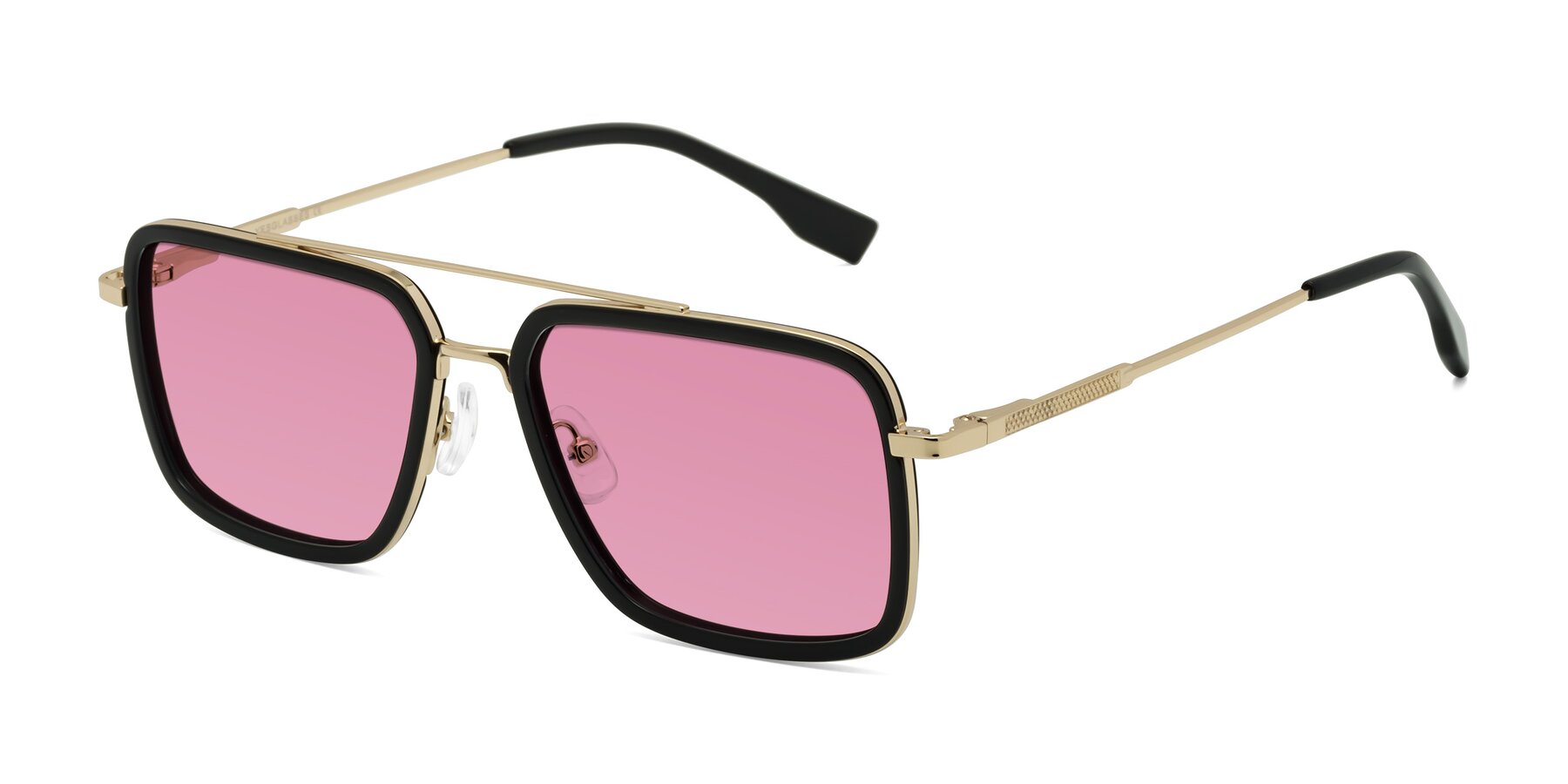 Angle of Tulip in Black-Gold with Medium Wine Tinted Lenses