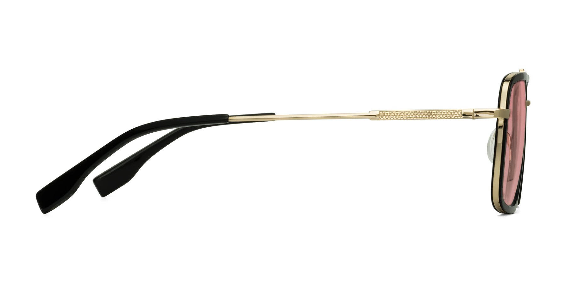 Side of Tulip in Black-Gold with Medium Garnet Tinted Lenses